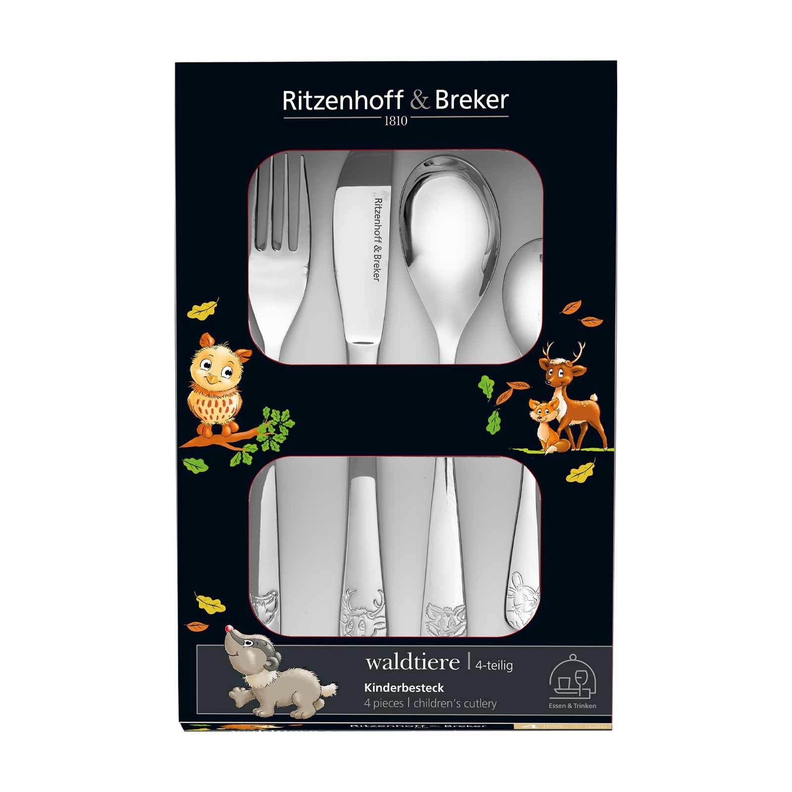 Ritzenhoff & Breker Kinderbesteck »Kinderbesteck Waldtiere 4er Set silber« Ideal für den Alltag, spülmaschinengeeignet,