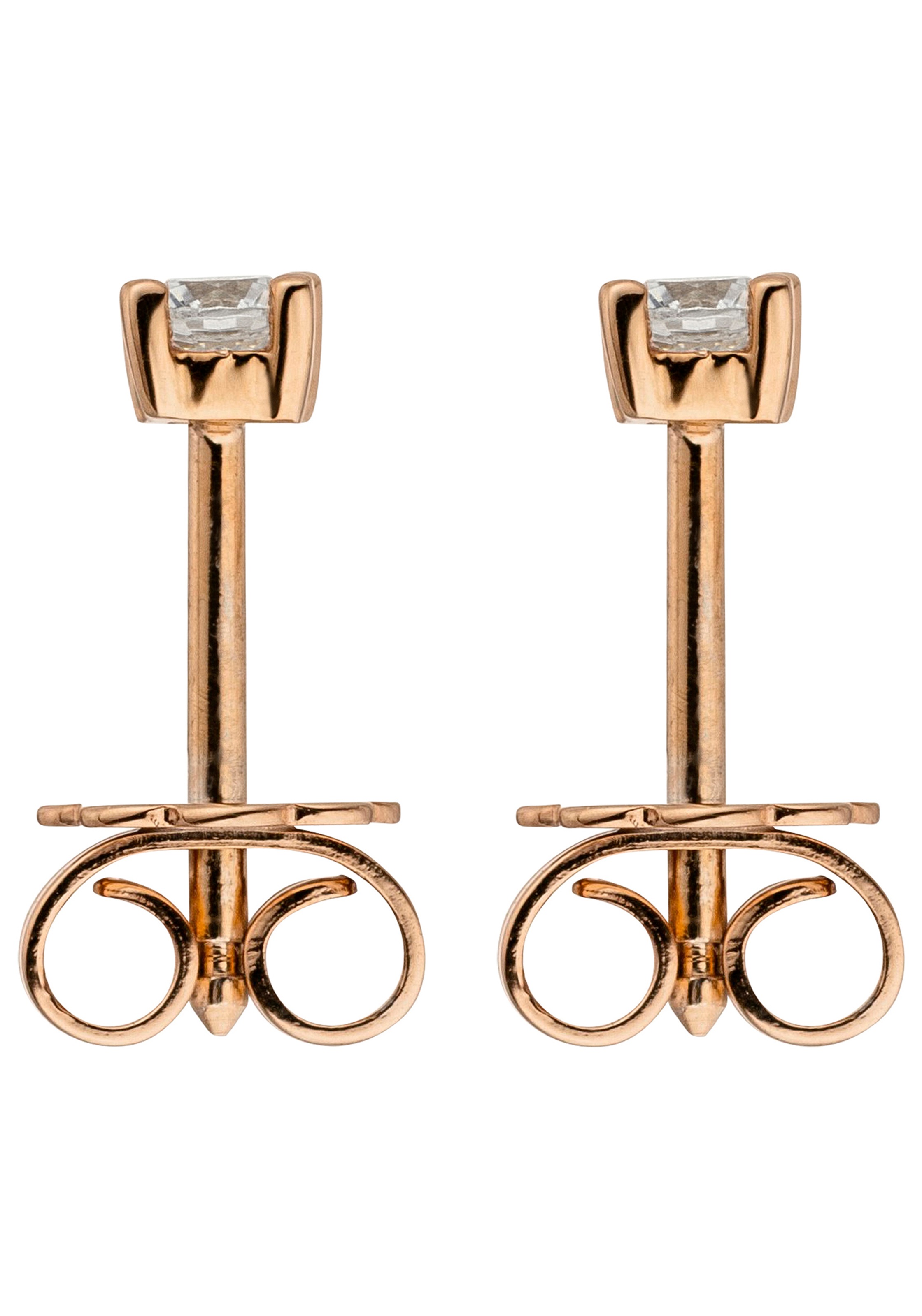 JOBO Paar Ohrstecker »Ohrringe Roségoldohrringe Solitär 3,4 mm« 585 Roségold mit 2 Diamanten Brillanten 0,24 ct.