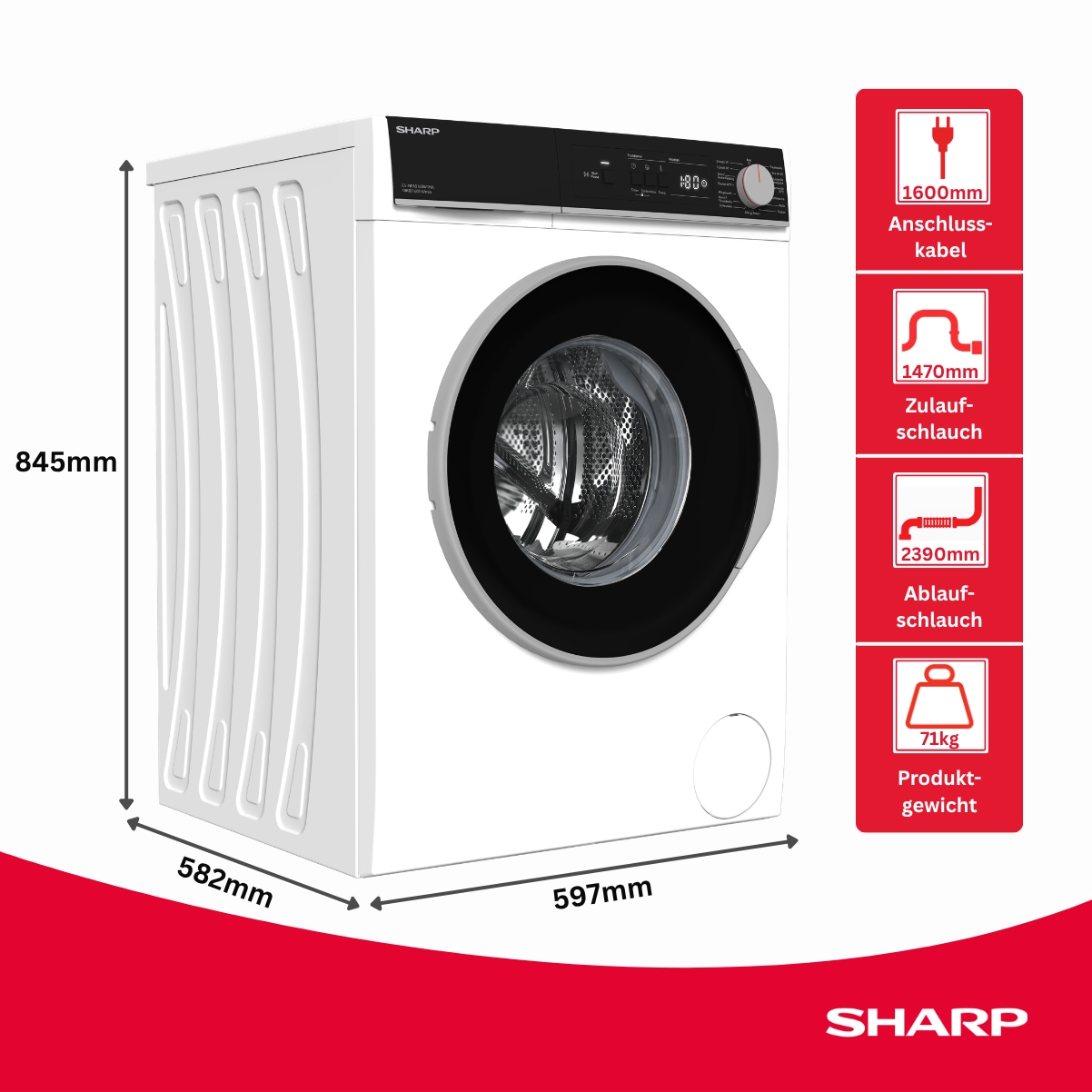 Sharp Waschmaschine »ES-NFA014BW1NA-DE« 10 kg 1400 U/min AllergySmart für Allergiker: Entfernt bestimmte Allergene & Bakterien