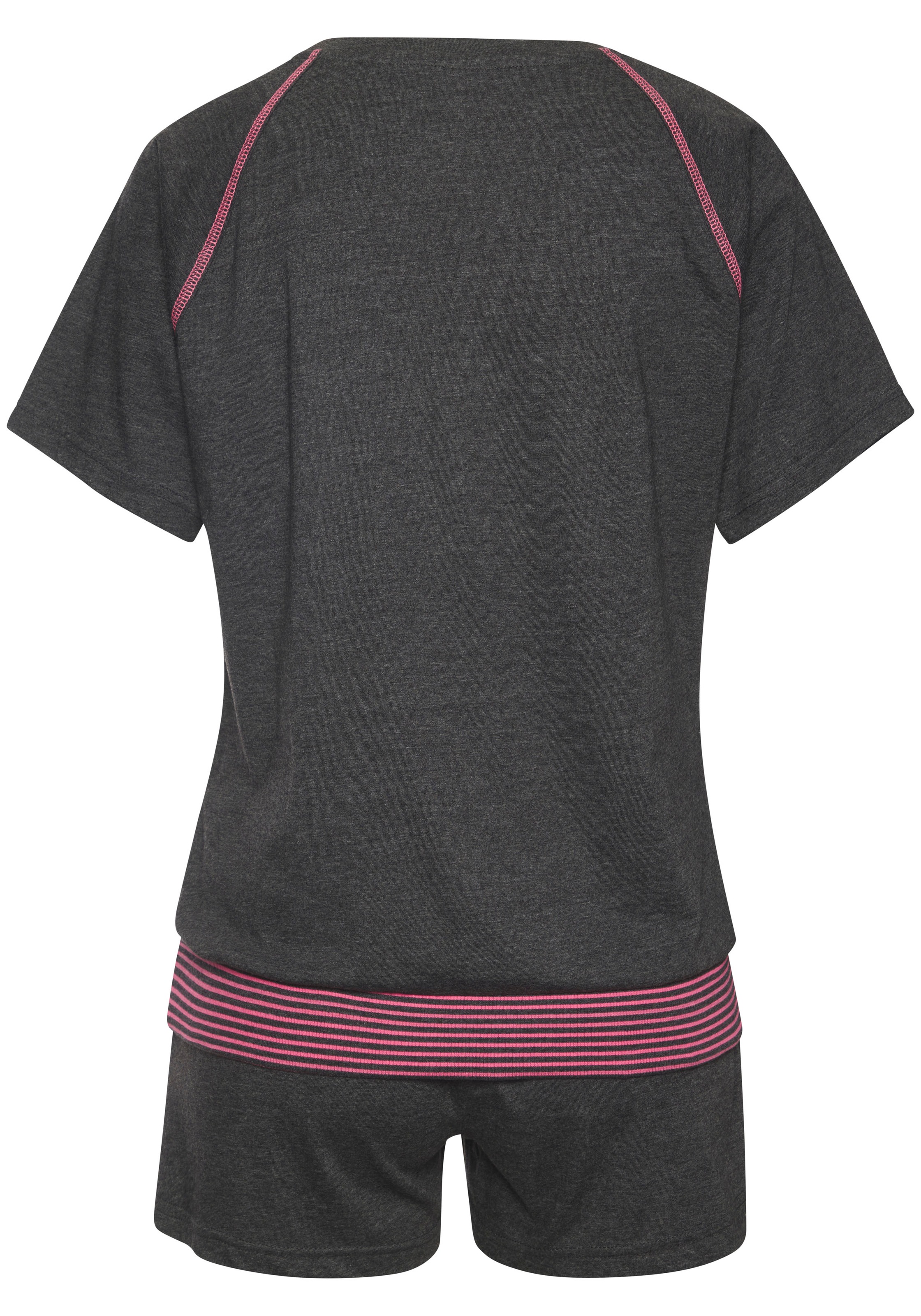 Shorty VIVANCE DREAMS, Damen, Gr. 44/46, grau (anthrazit, meliert), Single Jersey, Obermaterial: 60% Baumwolle, 40% Polyester, Basic kurz, Rundhals, Raglanärmel, Homewear-Sets Shorty, mit dekorativen Flatlock-Nähten in Neonfarben 2
