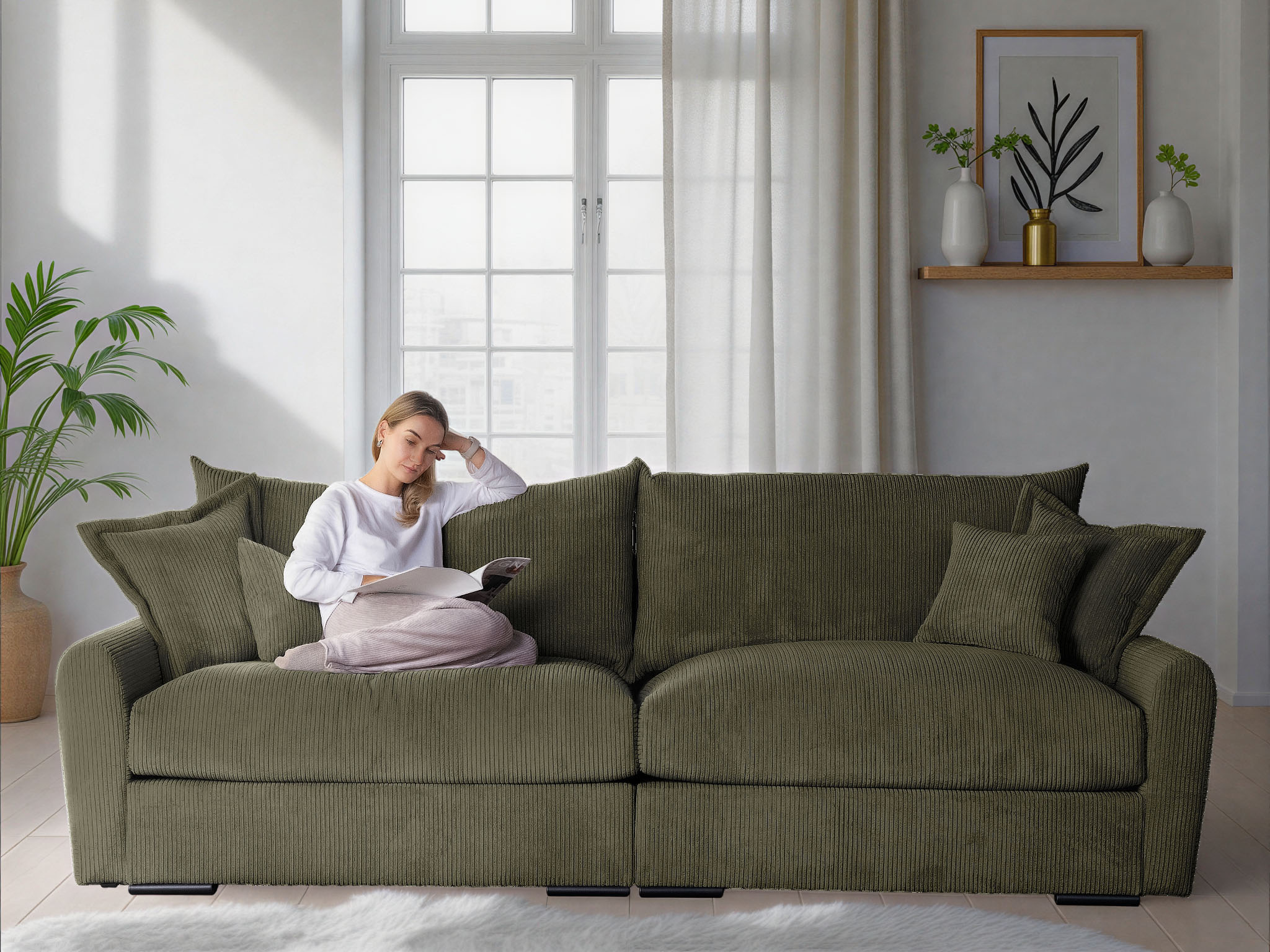 Home affaire Big-Sofa "Finca XXL, B: 247 cm" 4 Zierkissen, Mega-Sofa, in Cord oder Chenille-Struktur, Federkern