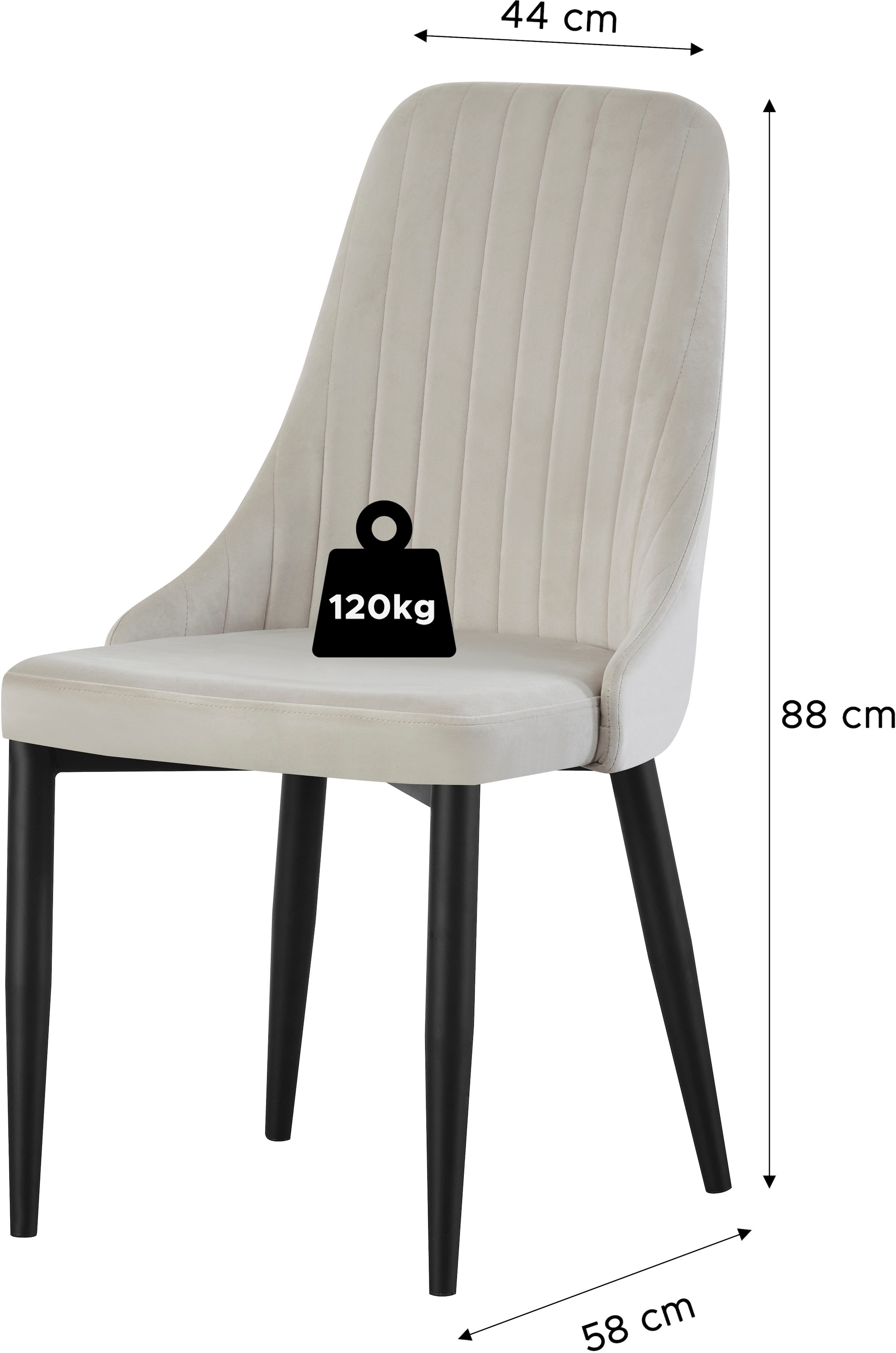 Home affaire Esszimmerstuhl »GARNBY, 2er Set, mit Metallgestell in matt schwarz« (Set) 2 Stk.in verschiedenen Farben, Belsatbarkeit pro Stuhl 120 kg, Velour Stoff