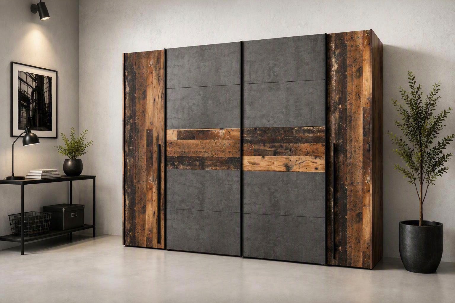 FORTE Kleiderschrank "Narago, Kombischrank, Paneele wechselbar" B/H/T ca. 270/210/61cm, Kombination aus Schwebetüren mit seitlichen Drehtüren, Made in Europe