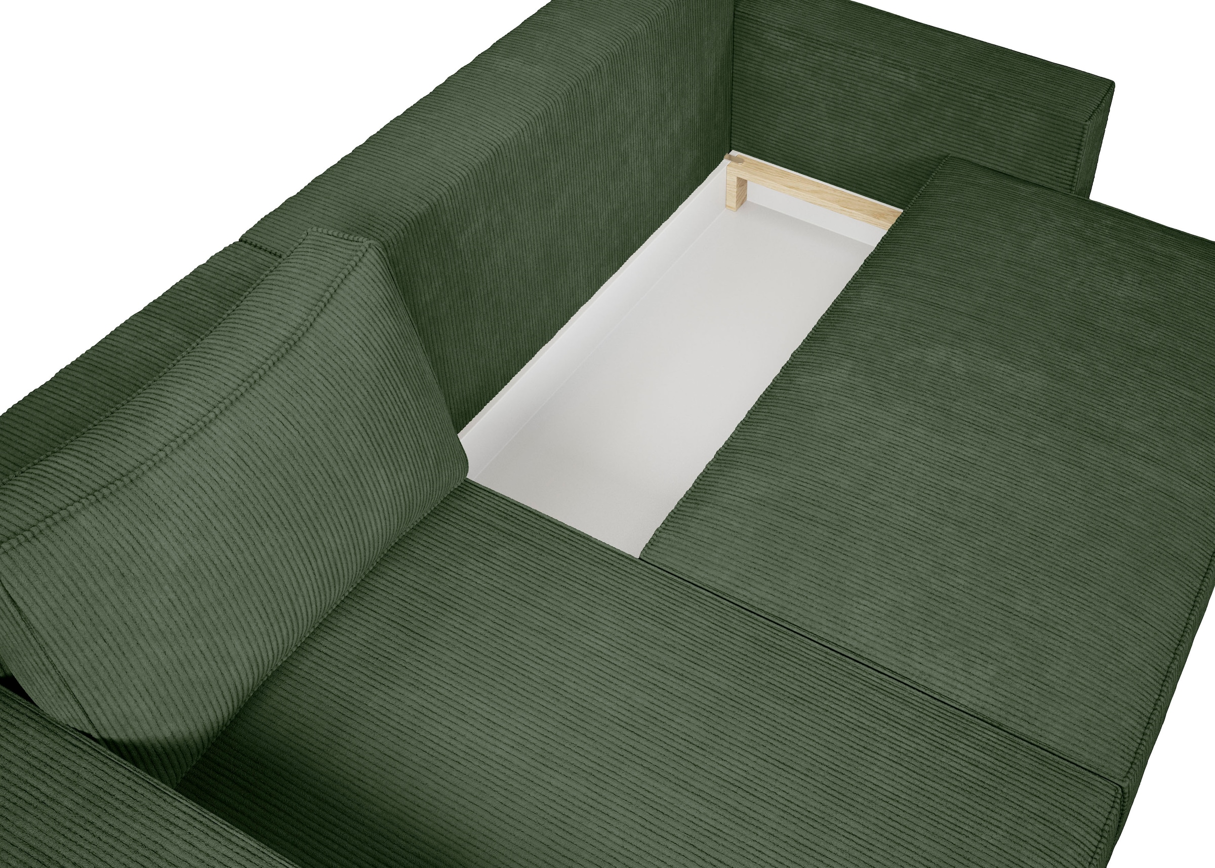 INOSIGN Ecksofa »Winton Cordsofa / Schlafsofa 253 cm«, Cord, Recamiere wechselbar, Schlaffunktion (130/208cm), Bettkasten