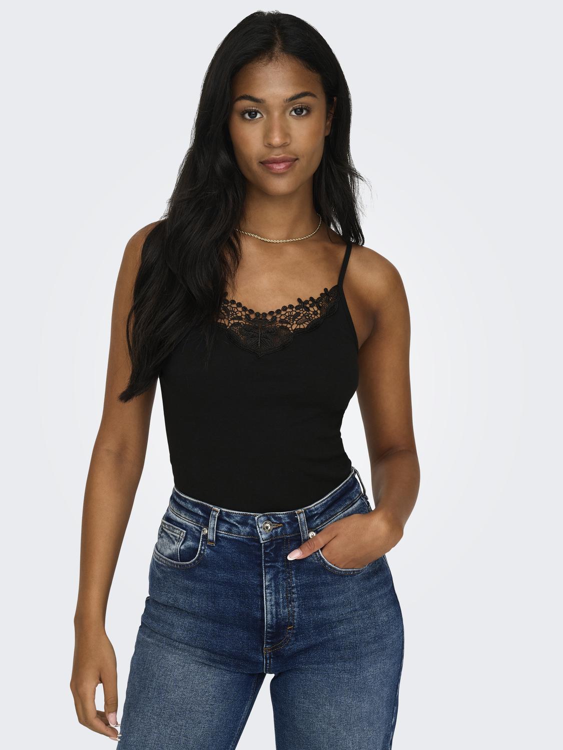 Thumbnail - ONLY Spitzentop "ONLKIRA – Doppelpack mit Spitzendetail für feminine Looks" 2er-Pack, figurbetont, modisch, Jersey, Baum...