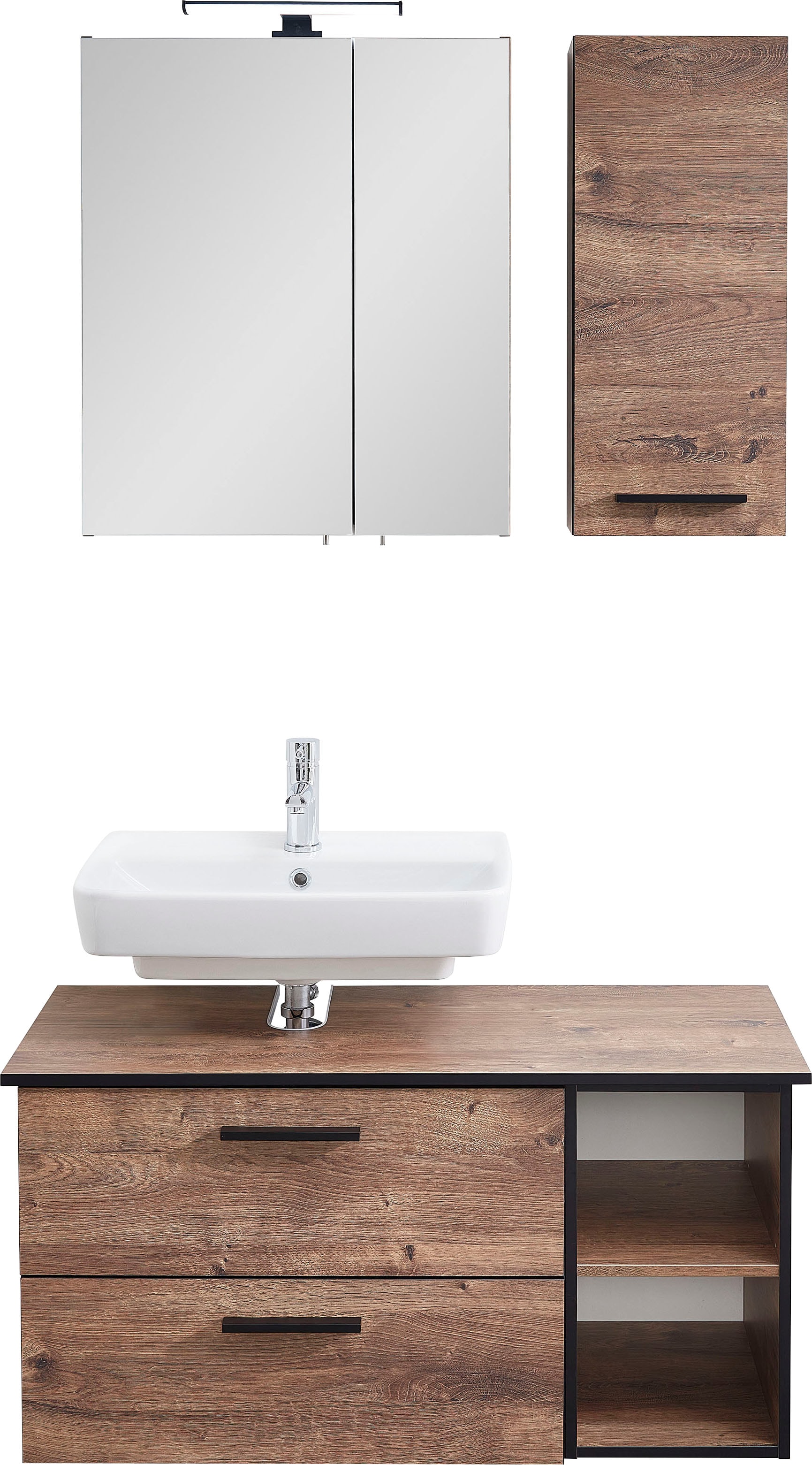 Saphir Badmöbel-Set »Quickset 374 3-teilig, Waschtischunterschrank mit LED-Spiegelschrank«, (5 St.), 103 cm breit, 4 Türen, 2 Schubladen, 2 offene Fächer, inkl. Türdämpfer