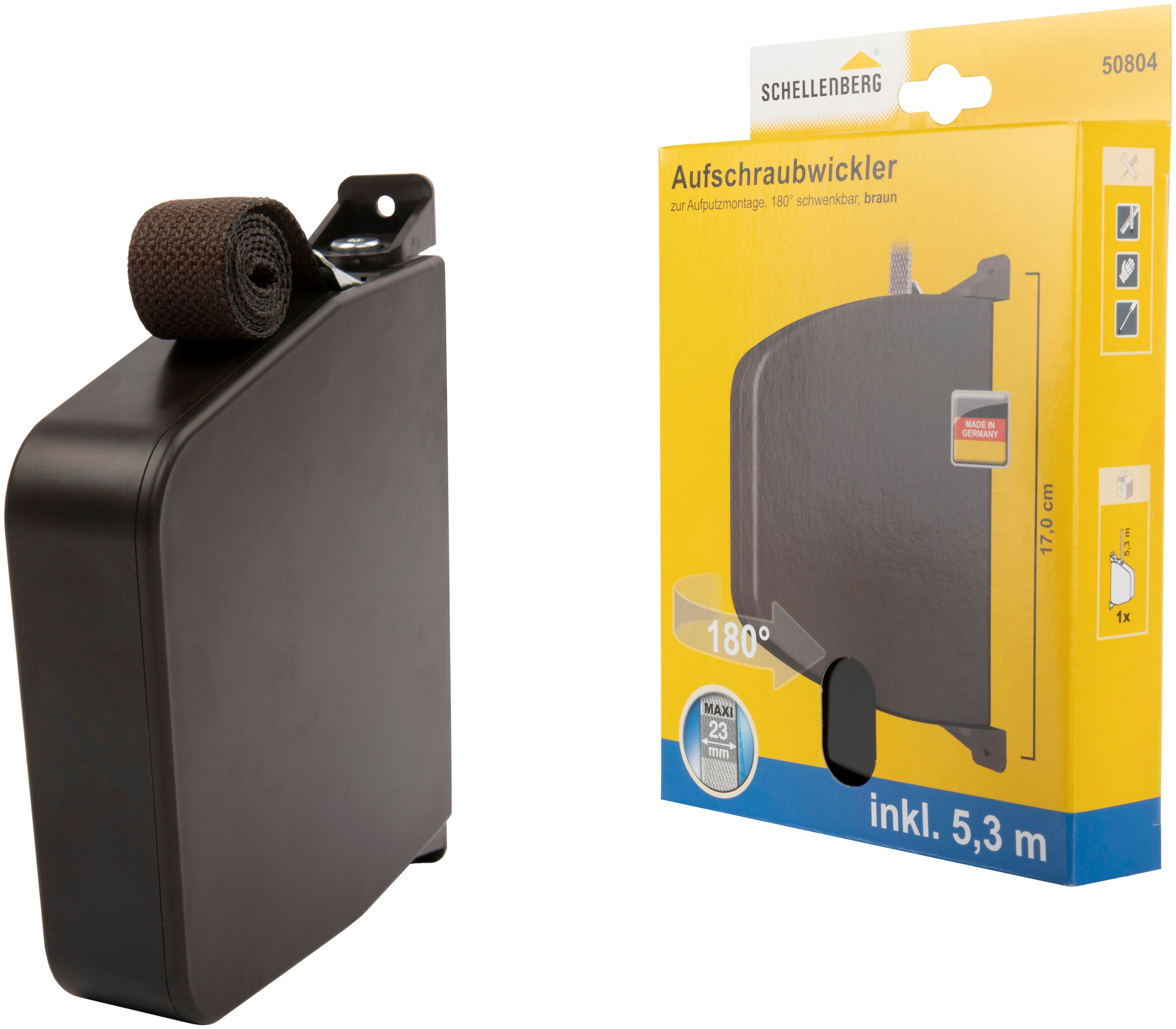 SCHELLENBERG Aufputz-Gurtwickler "Aufschraubwickler für das Rollladensystem Maxi", 1 tlg., braun, Gurtwickler, schwenkbar, mit vormontiertem