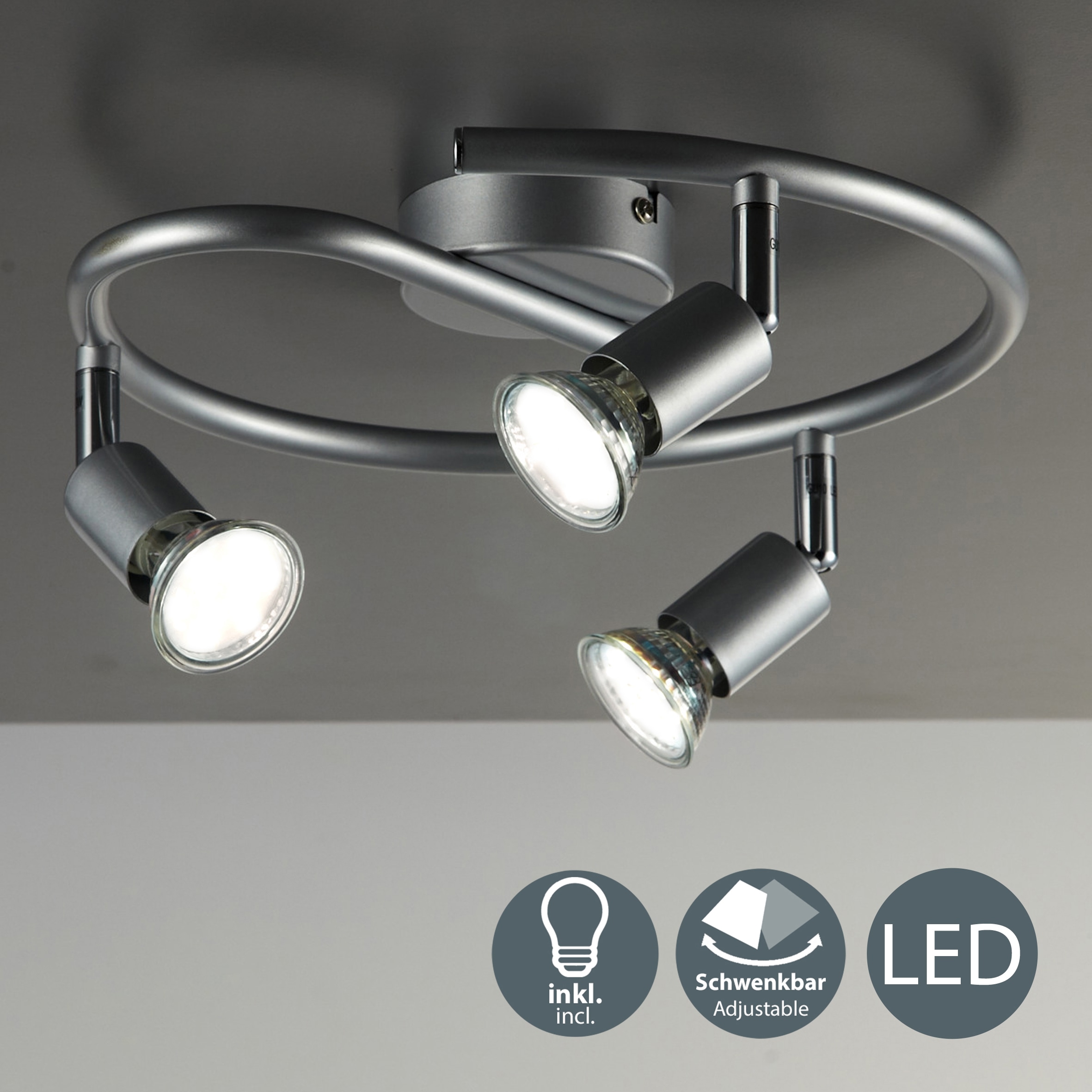 B.K.Licht LED Deckenspots, 3 flammig, Leuchtmittel GU10 | Leuchtmittel wechselbar, LED Deckenleuchte Deckenlampe, schwenkbar, 3 x 3 Watt 250 Lumen 3.000K