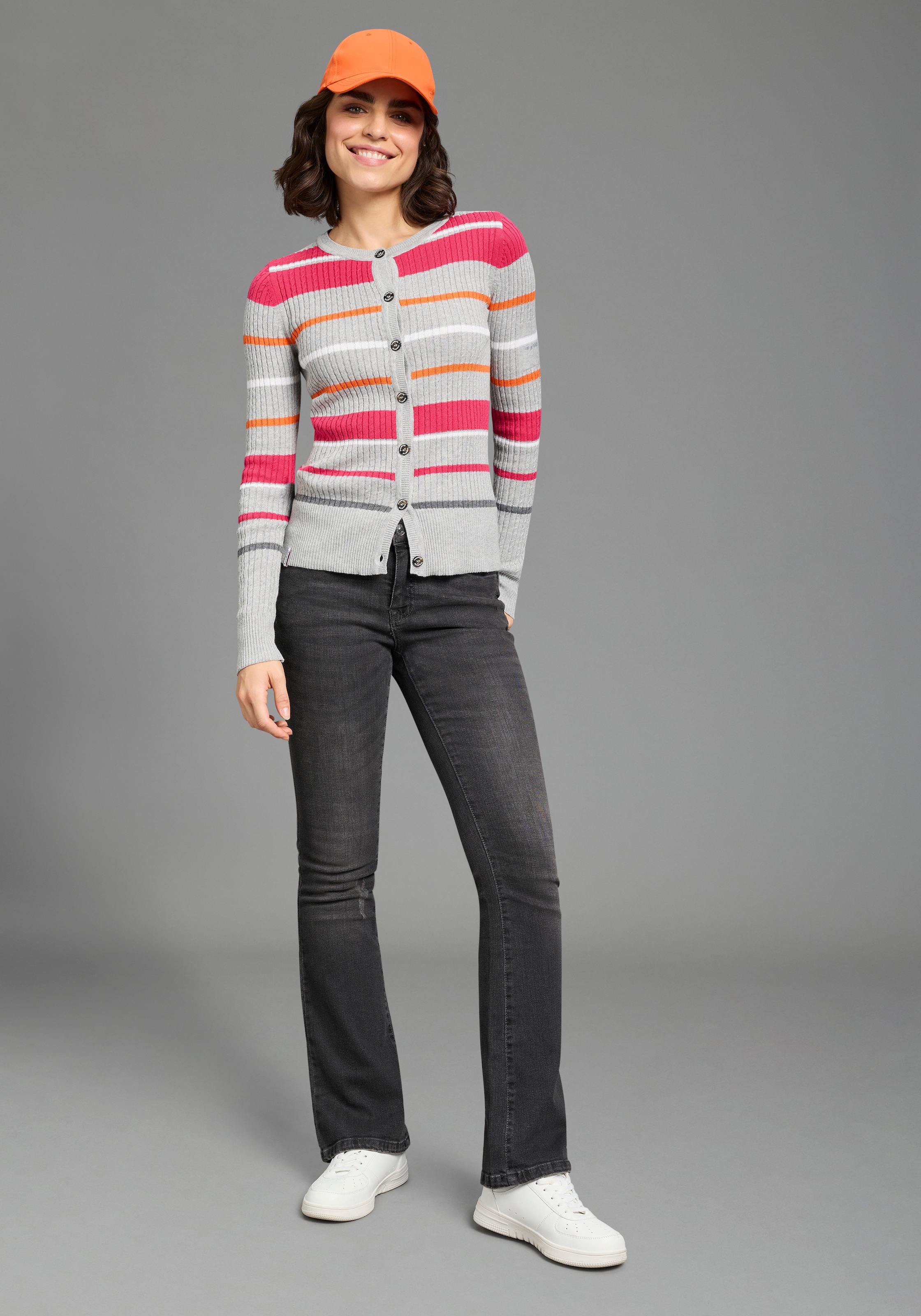 KangaROOS Strickjacke mit Zopfmuster und Streifen