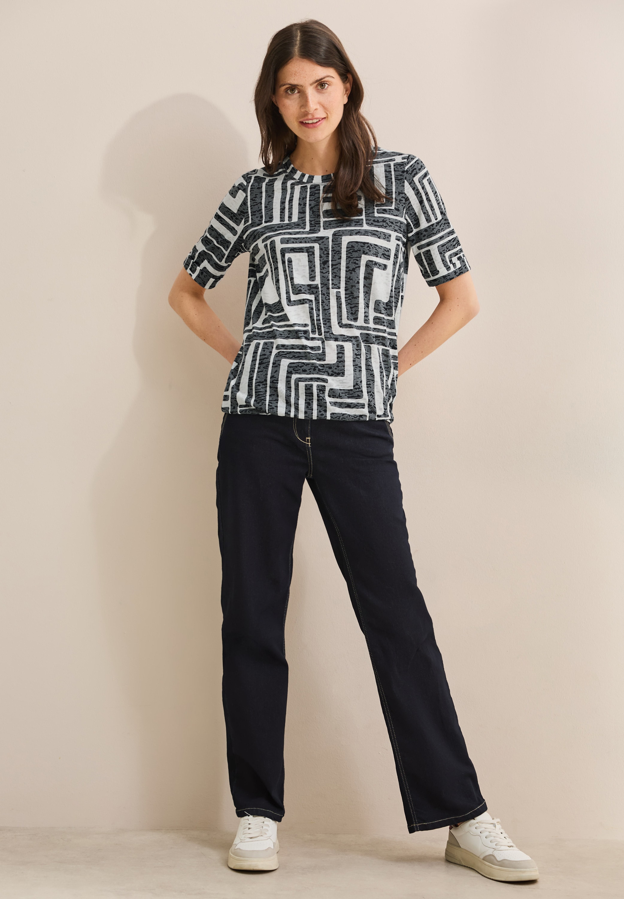 Cecil Rundhalsshirt, aus softem Materialmix