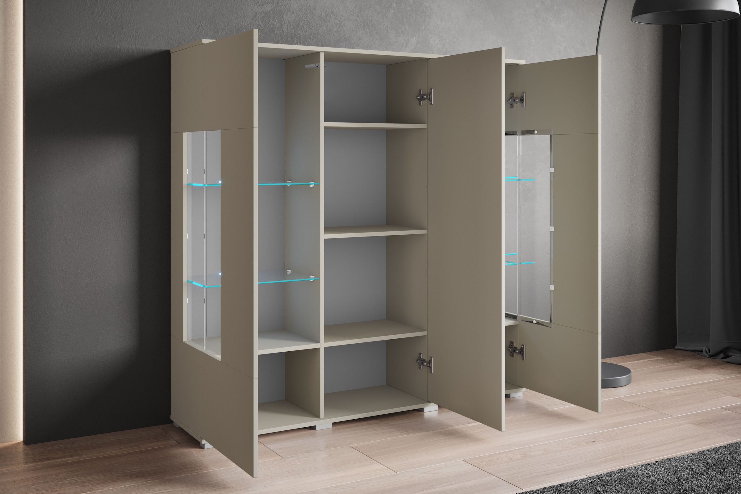 INOSIGN Highboard »Kenia«, (1 St.), Modernes Highboard, mit Glastüren, Breite 135 cm