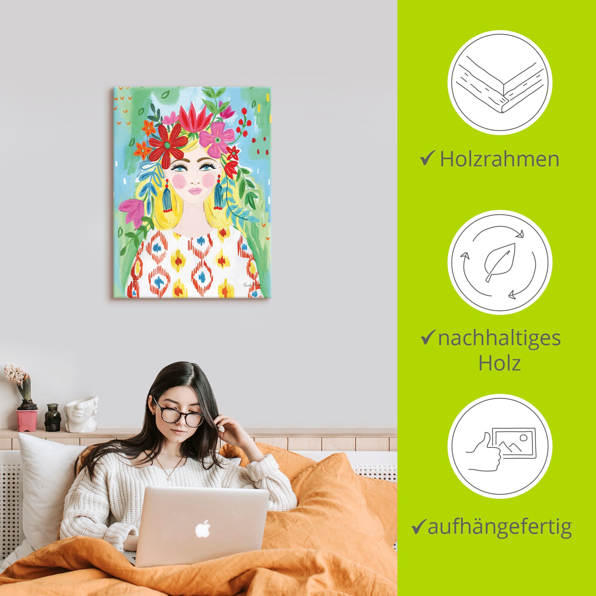 Wandbild ARTLAND "Boho Girl II", farbe bild(er): farbig, B:30cm H:40cm, Bilder, als Alubild, Leinwandbild, Poster, Wandaufkleber in verschied. Größen 2