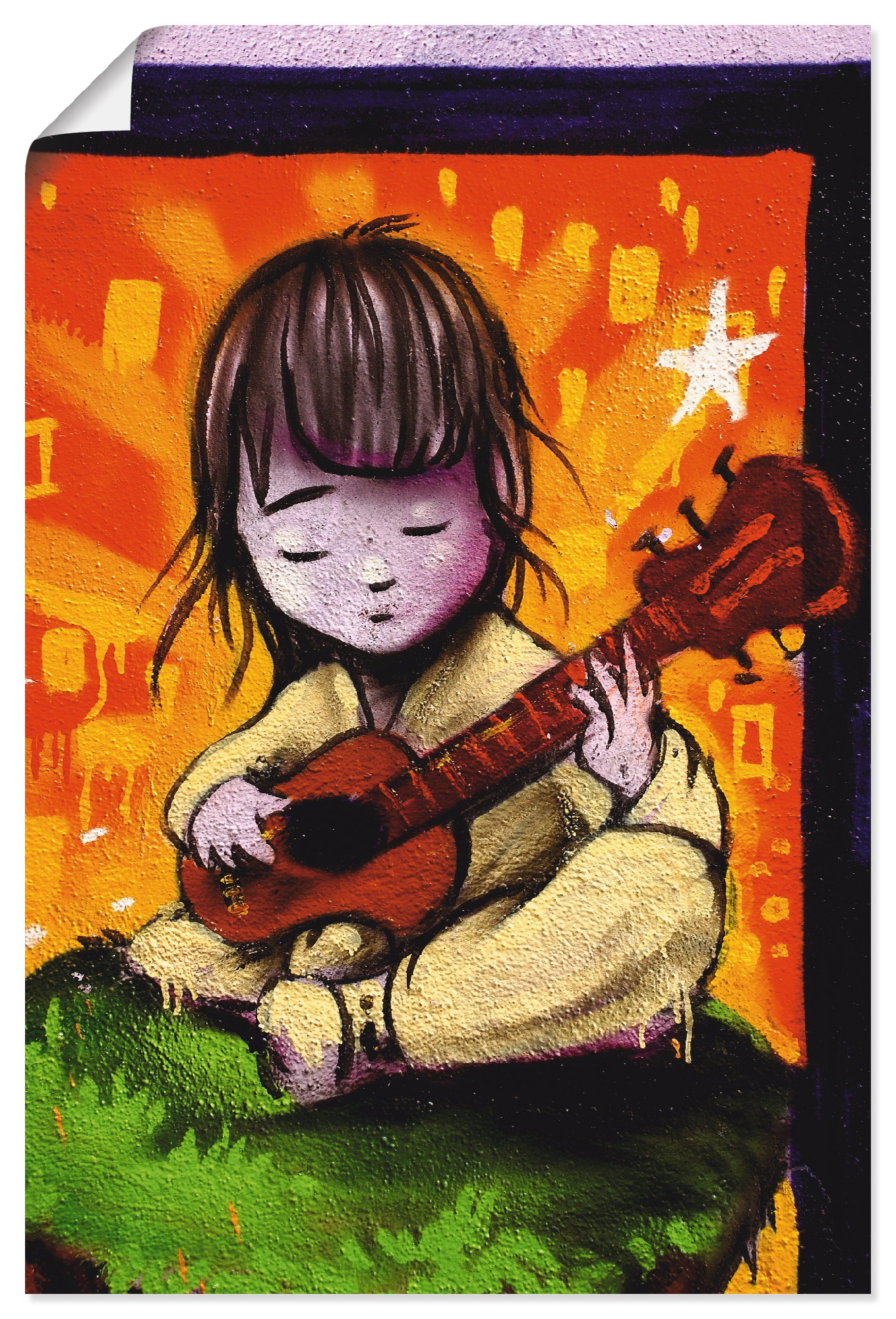 Artland Poster "Junge mit Gitarre - Graffiti", Kind, (1 St.), als Alubild, Leinwandbild, Wandaufkleber oder Poster in ve