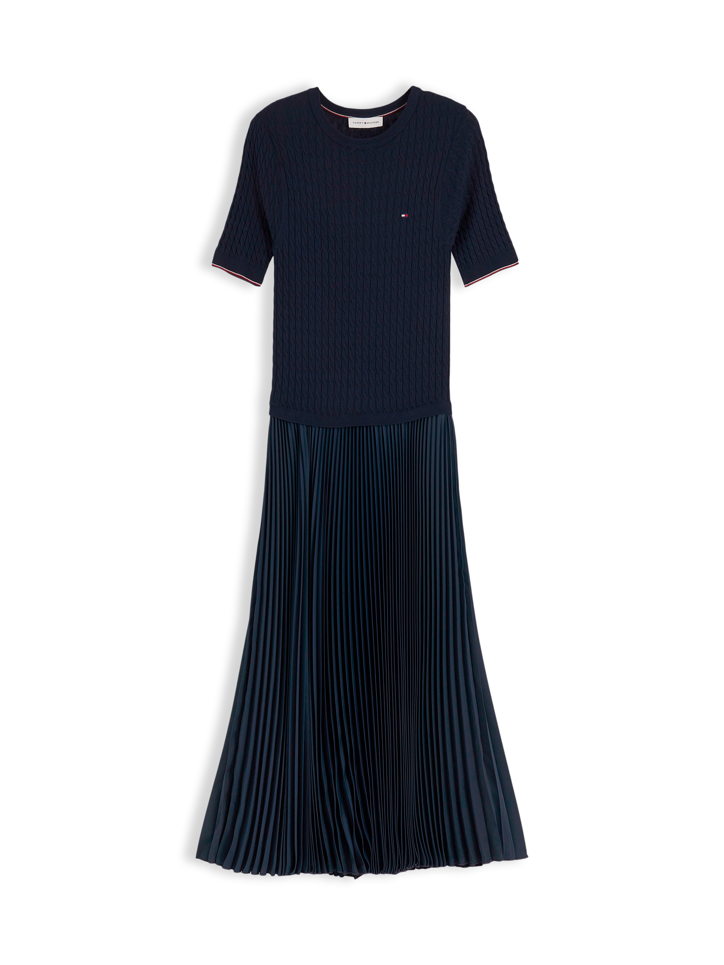 Tommy Hilfiger Midikleid »PREPPY MIX MEDIA MIDI DRESS« Kunstfaser, Zopfstrickmuster