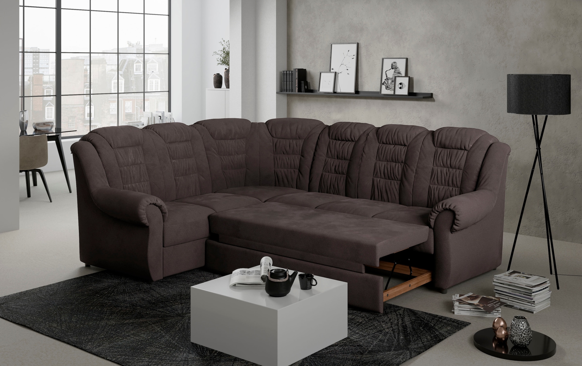 Home affaire Ecksofa »Boston L-Form«, mit hoher Rückenlehne, wahlweise mit Bettfunktion & Stauraum