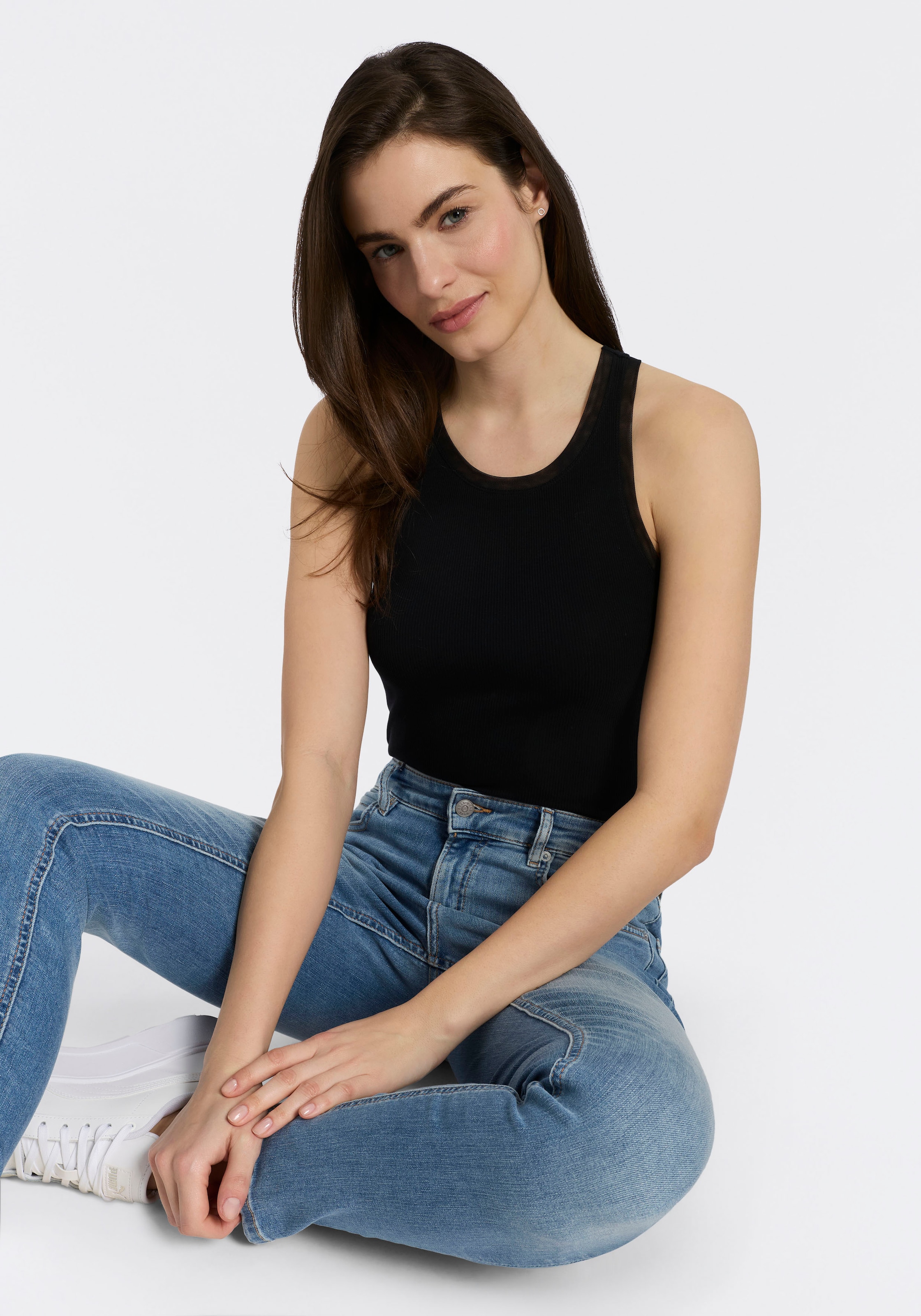 BOSS ORANGE Ripptanktop "Eplie Premium Damenmode" mit Mesh-Details günstig online kaufen