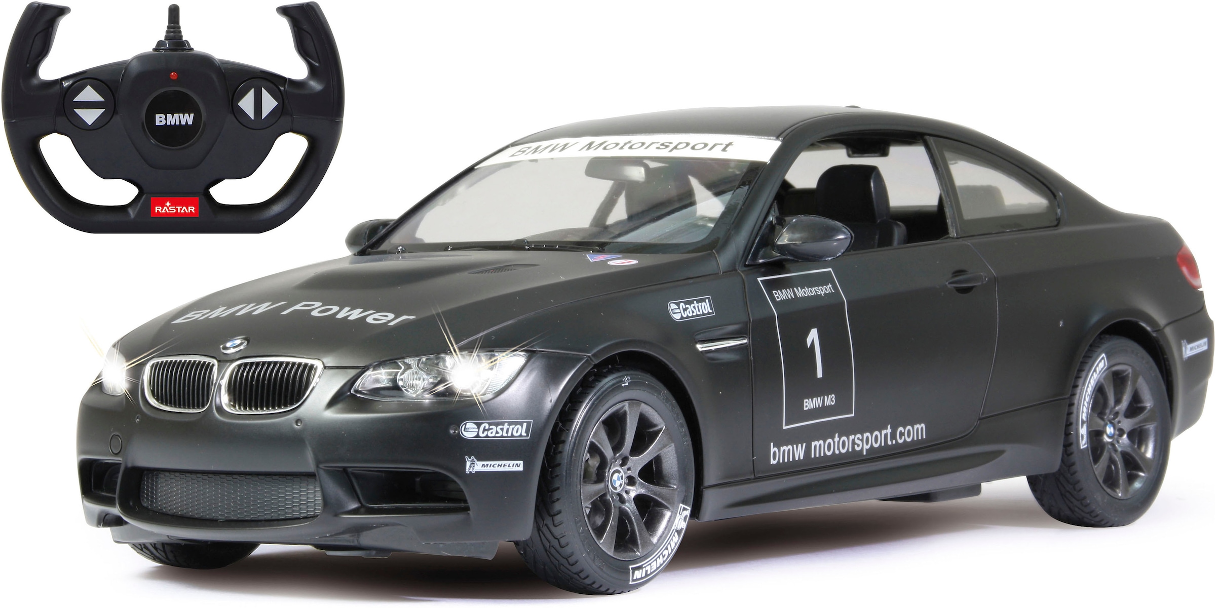 RC-Auto »Deluxe Cars, BMW M3 Sport, 1:14, schwarz, 2,4GHz«, mit LED-Licht
