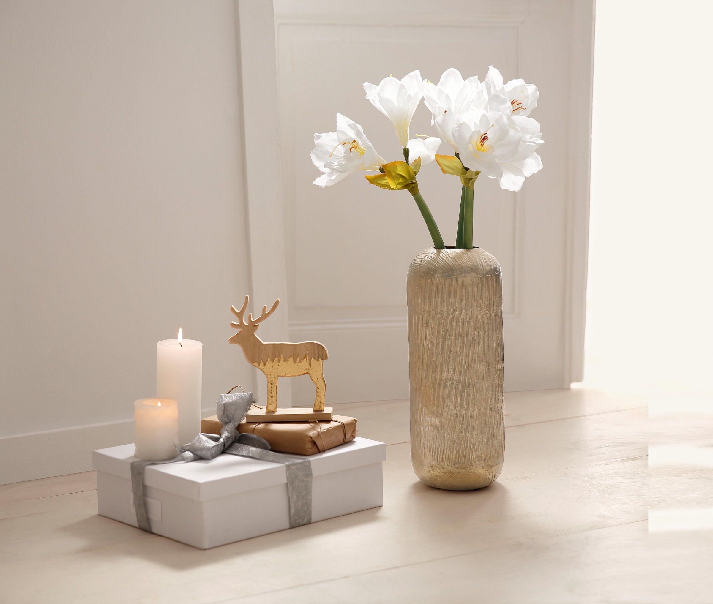 Creativ deco »Weihnachtsdeko«, hochwertiger Amaryllis (Set, BAUR Vase, mit Dekovase St., 1 | 4 3 Amaryllisstengel)