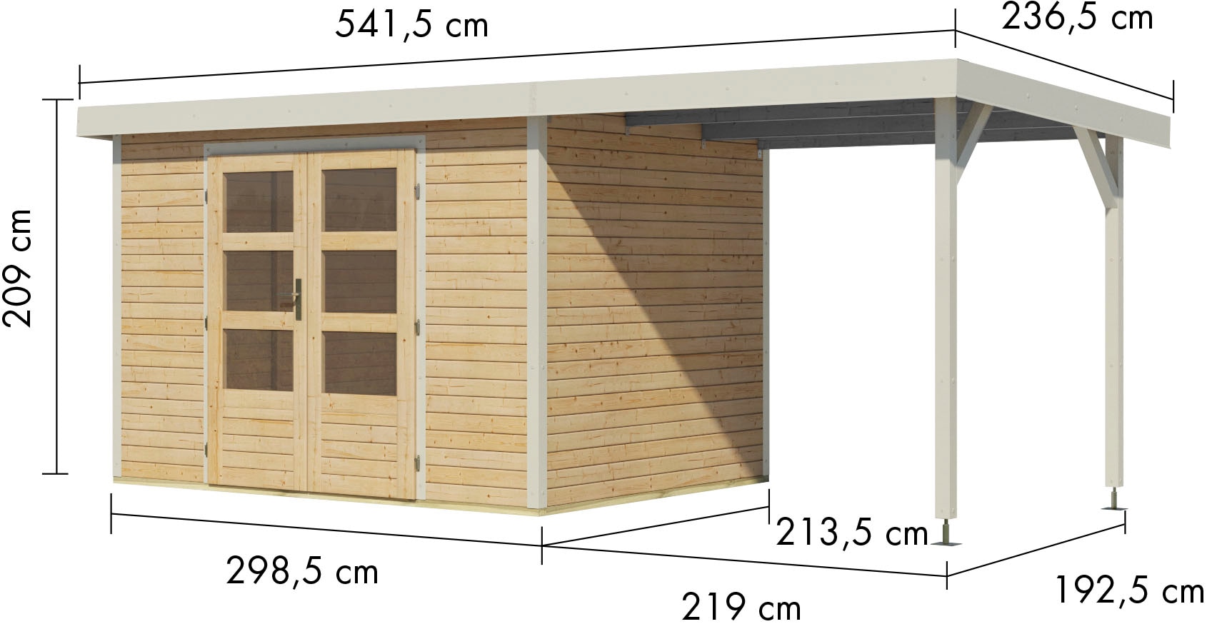 Karibu Gartenhaus »Jupiter 4«, in verschiedenen Farben, mit Anbaudach 2,35 m breit