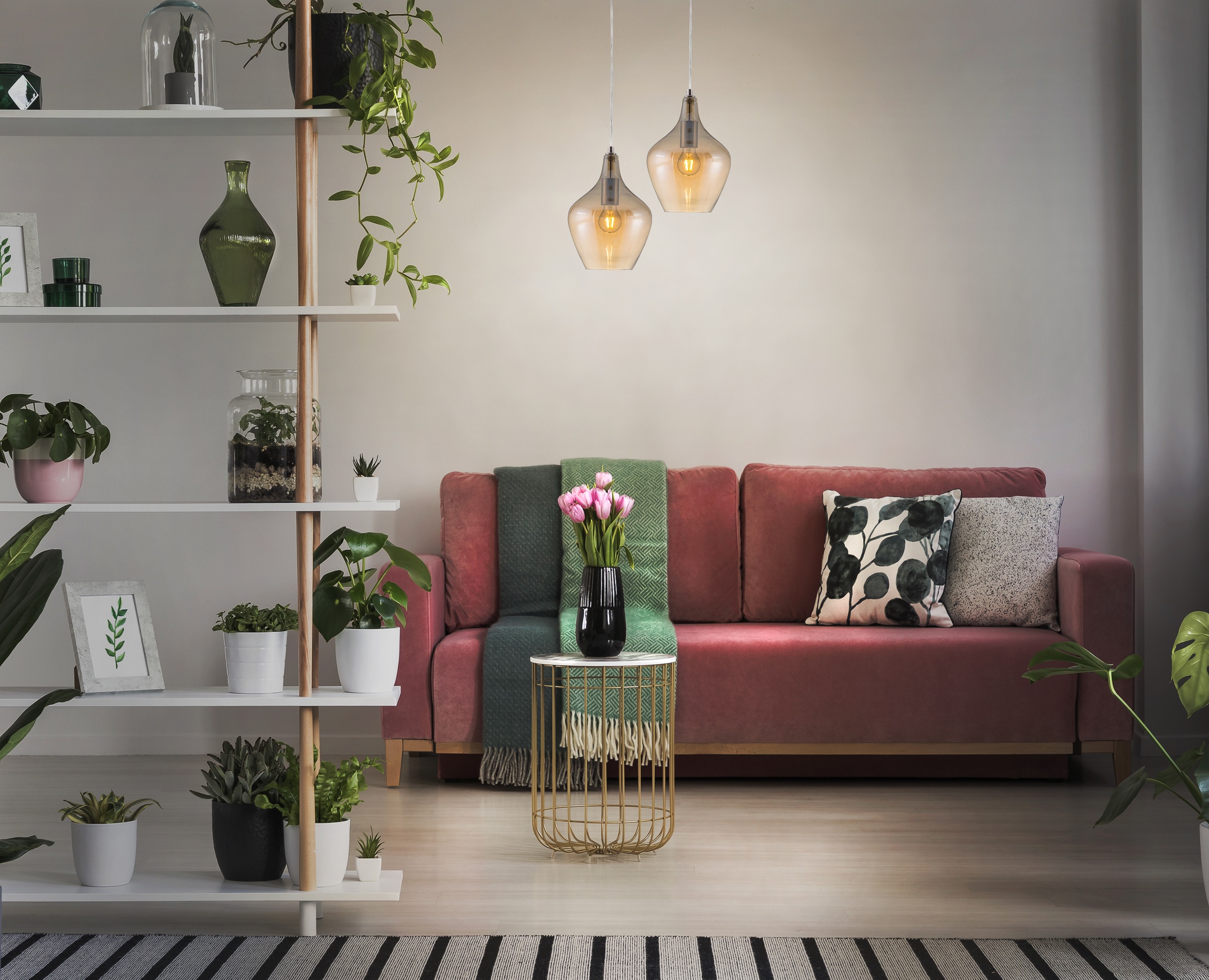 NOWA Hängeleuchte »PASO« E27 1 Stk. Metall Nickel matt, Glas amber, höhenverstellbar, ø 220mm, E27 40W