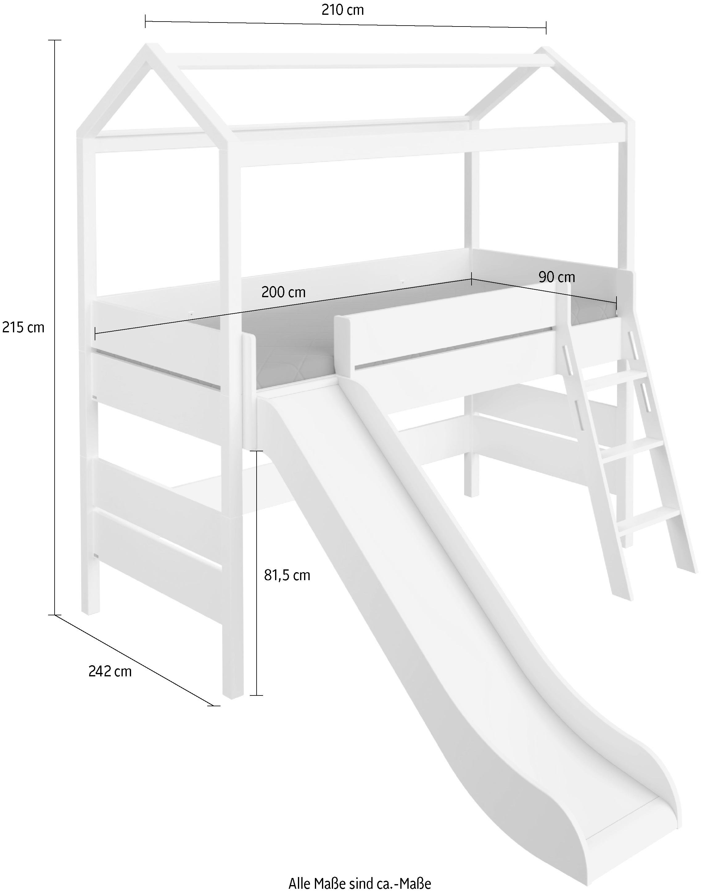 PAIDI Hausbett »TINY HOUSE«, Spielbett mit Rutsche und Rausfallschutz, individuell gestaltbar