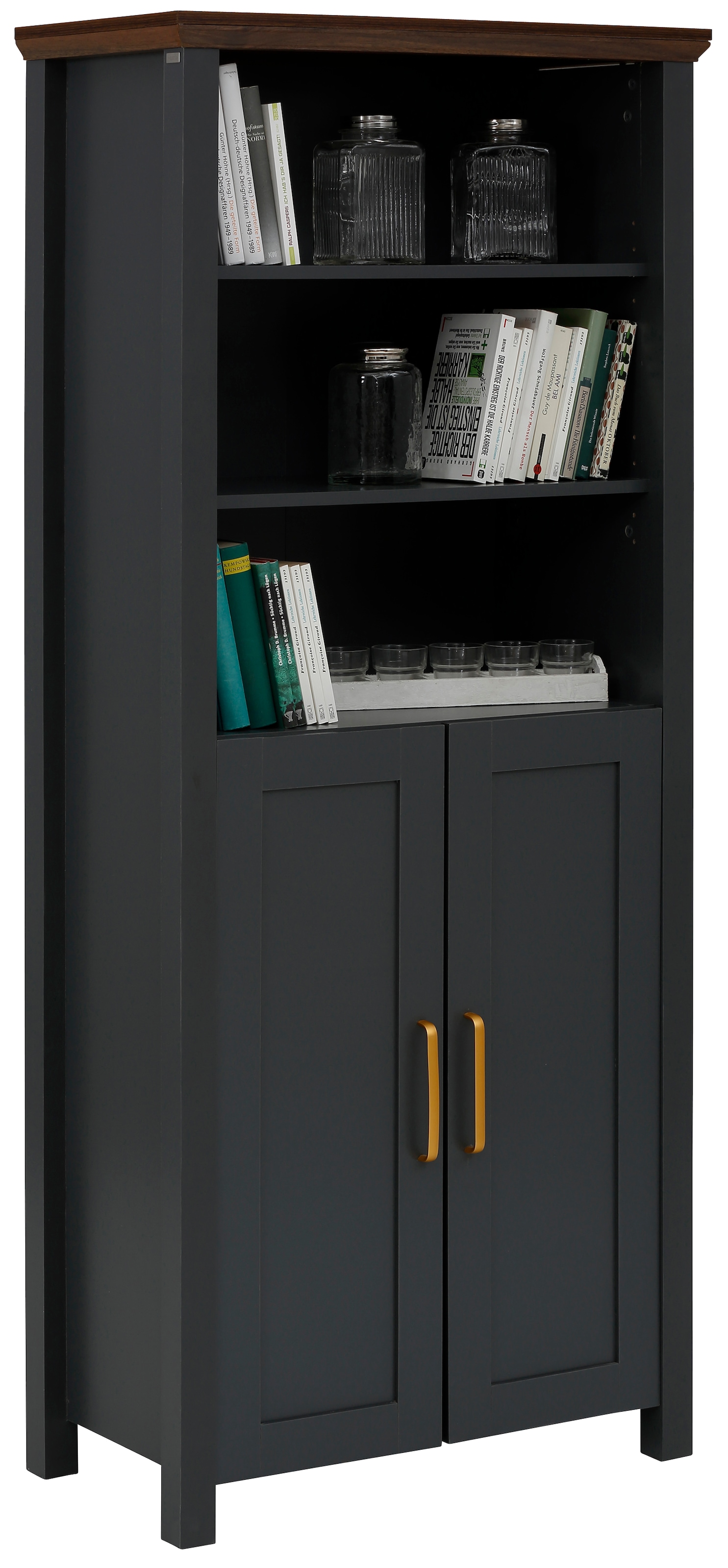 Home affaire Bücherregal 2 verstellbare (1 kaufen cm »Martinau«, Türen Holzoptik, | BAUR mit 75 St.), 3 und Breite Einlegeböden