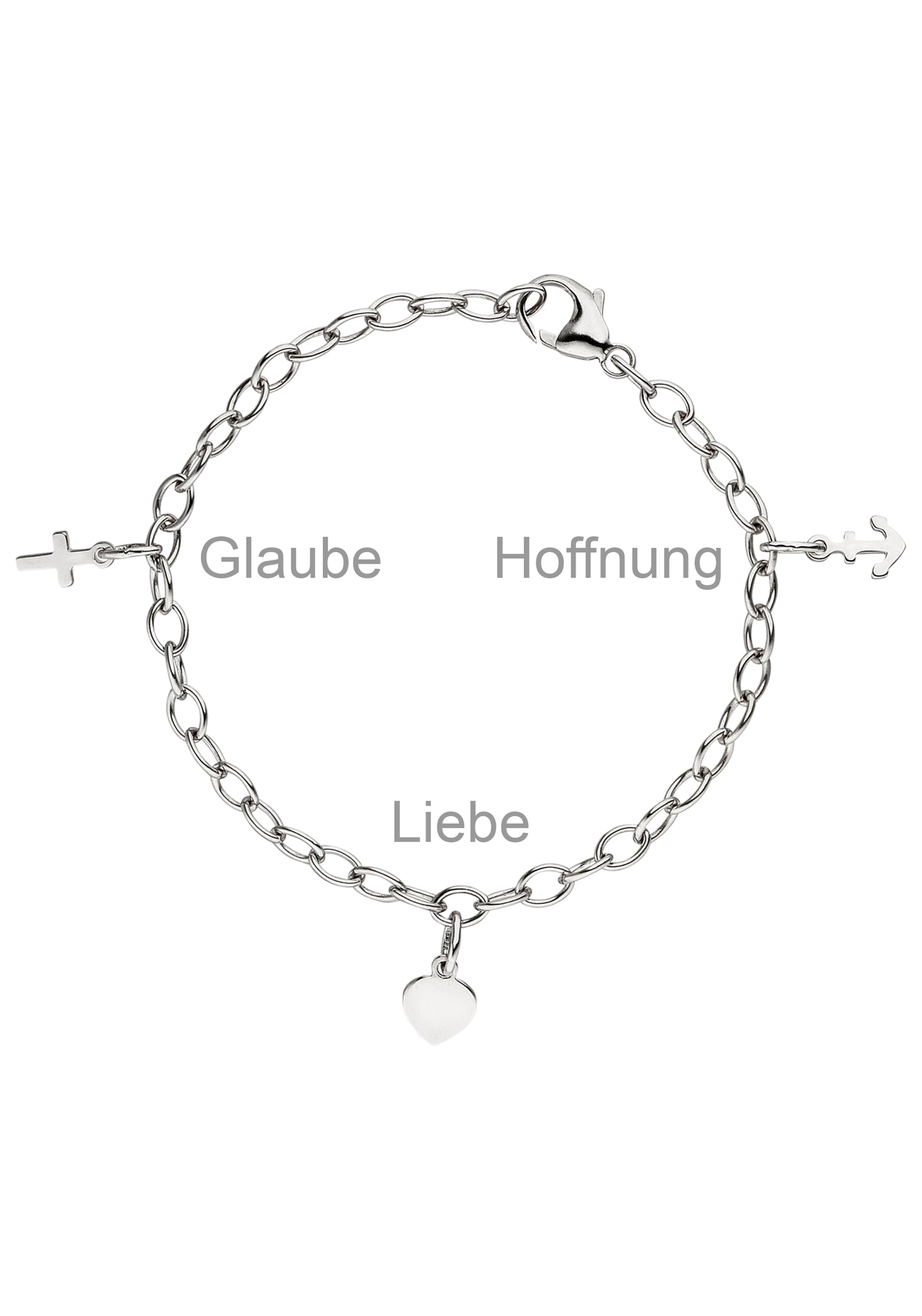 JOBO Armband »Kinderarmband Glaube Liebe Hoffnung« 925 Silber rhodiniert 16 cm