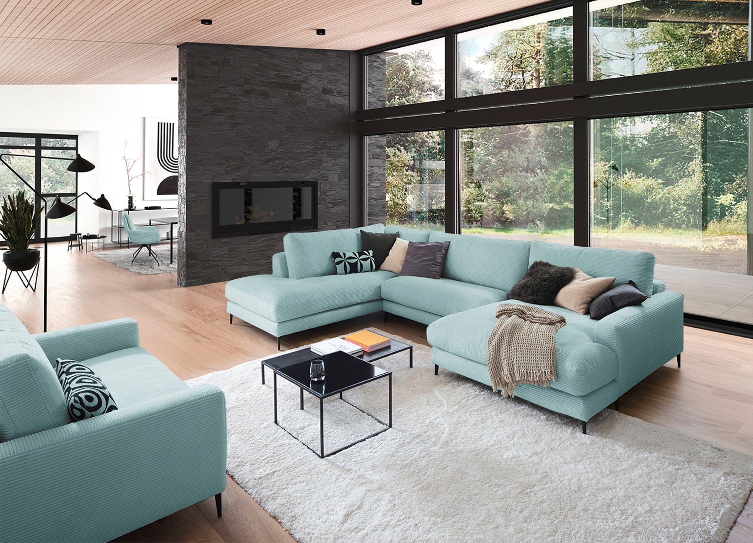 INOSIGN Wohnlandschaft »Downtown XXL B/T/H: 341/223/84 cm Loungemöbel zum Relaxen«, weicher Sitzkomfort, Cord-Bezug, weicher Sitzkomfort U-Form