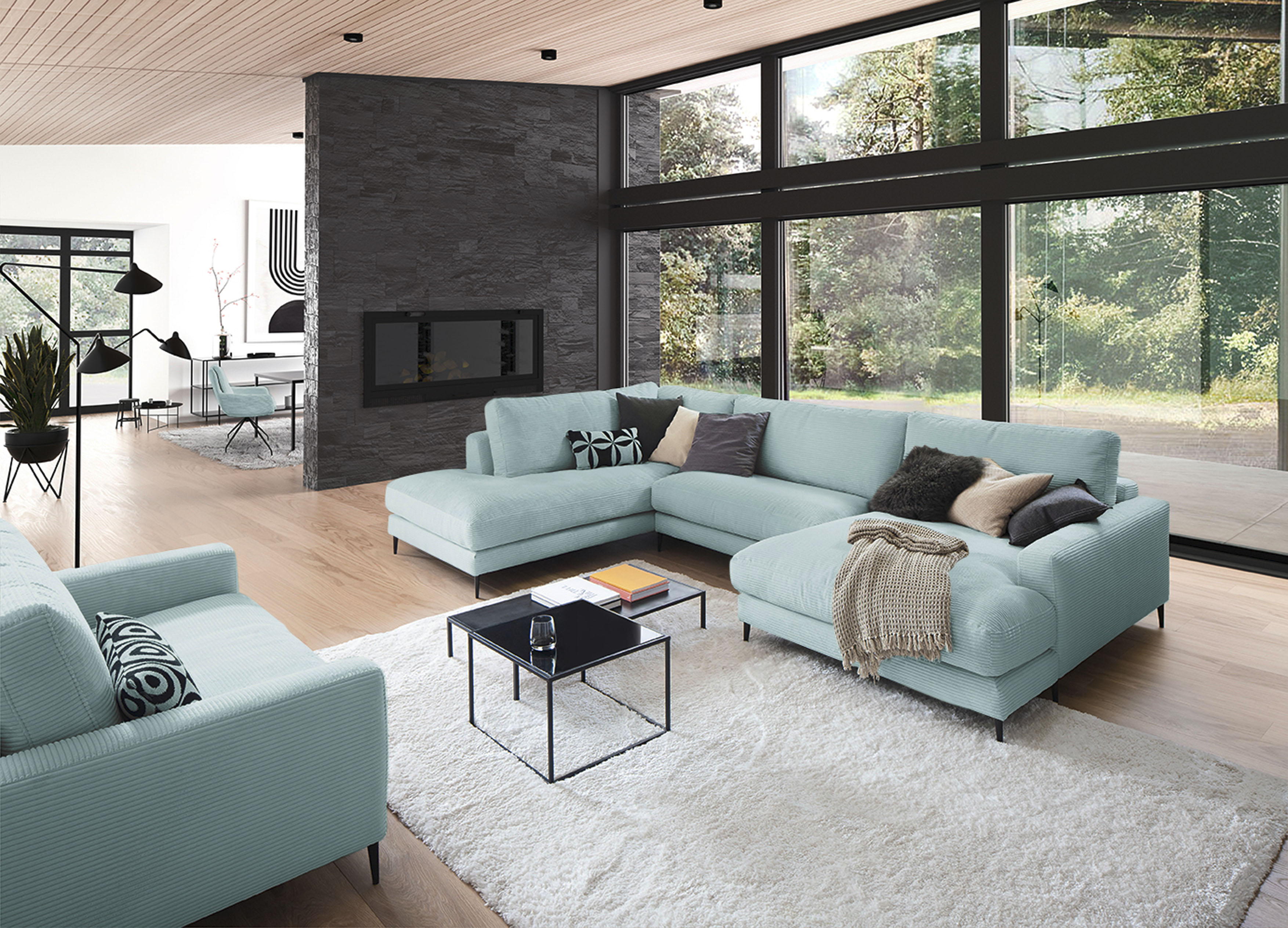 Home affaire Wohnlandschaft "Downtown XXL B/T/H: 341/223/84 cm Loungemöbel zum Relaxen" weicher Sitzkomfort, Cord-Bezug, weicher Sitzkomfort U-Form