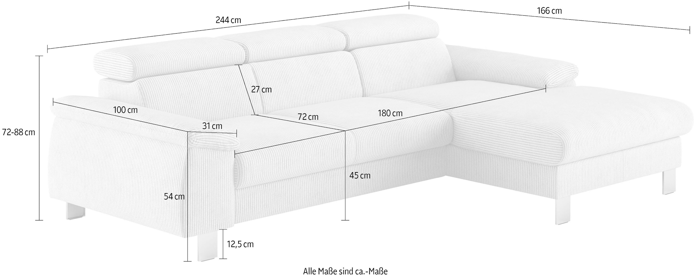 COTTA Ecksofa Komaris, Ecksofa, wahlweise mit RGB-LED-Beleuchtung und Bettfunktion/Bettkasten