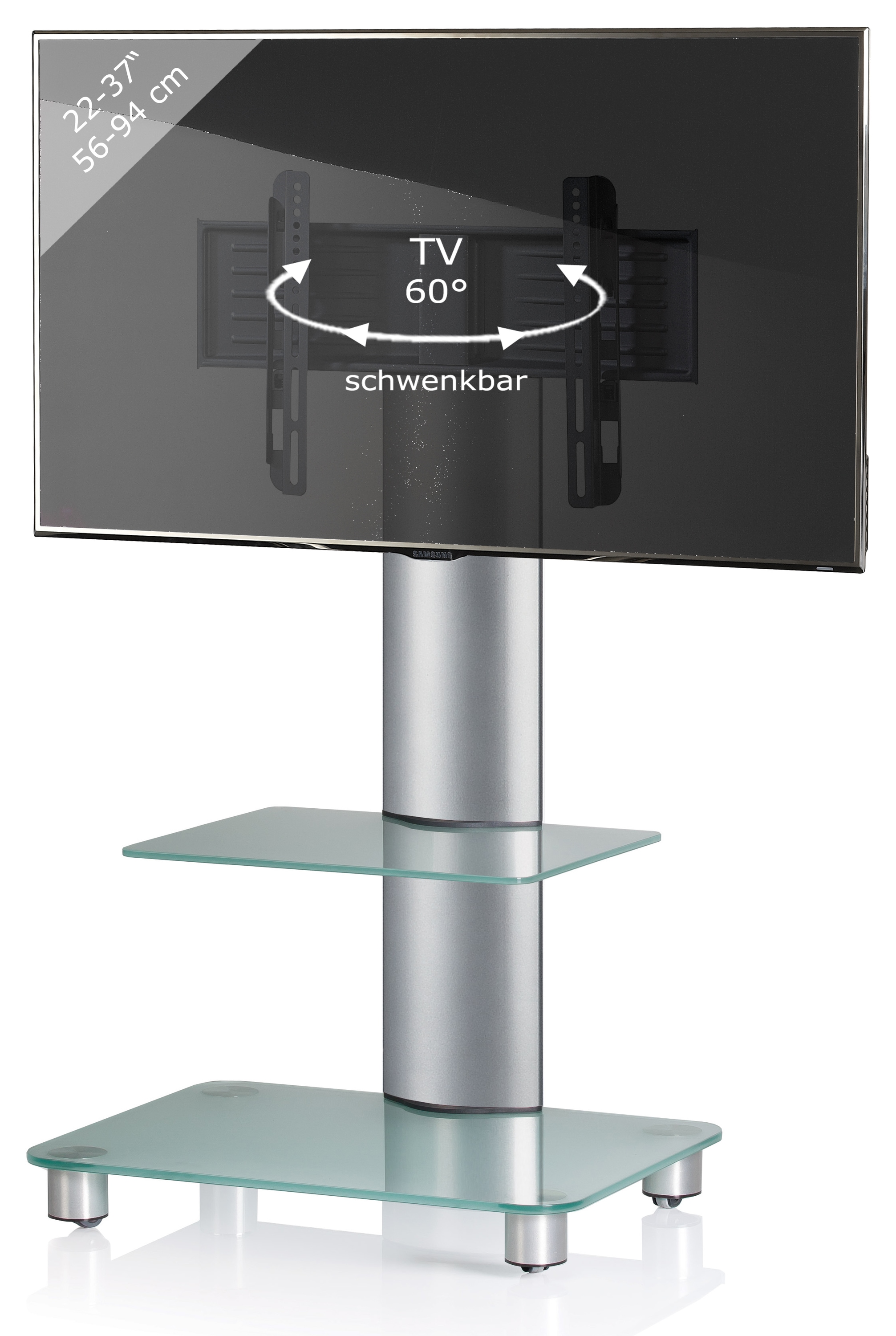 VCM TV-Rack »TV Standfuß Ständer Rack Alu Glas Rollen Blino ZW«, (VCM Bilano)