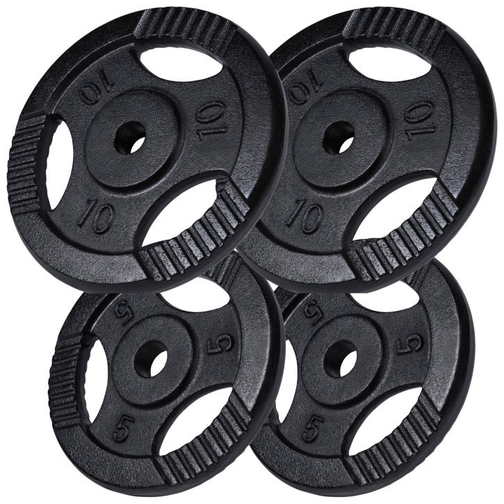  Lot de poids en fonte noir grip de 30kg (2x5kg et 2x10kg) de diamÃ¨tre 31mm