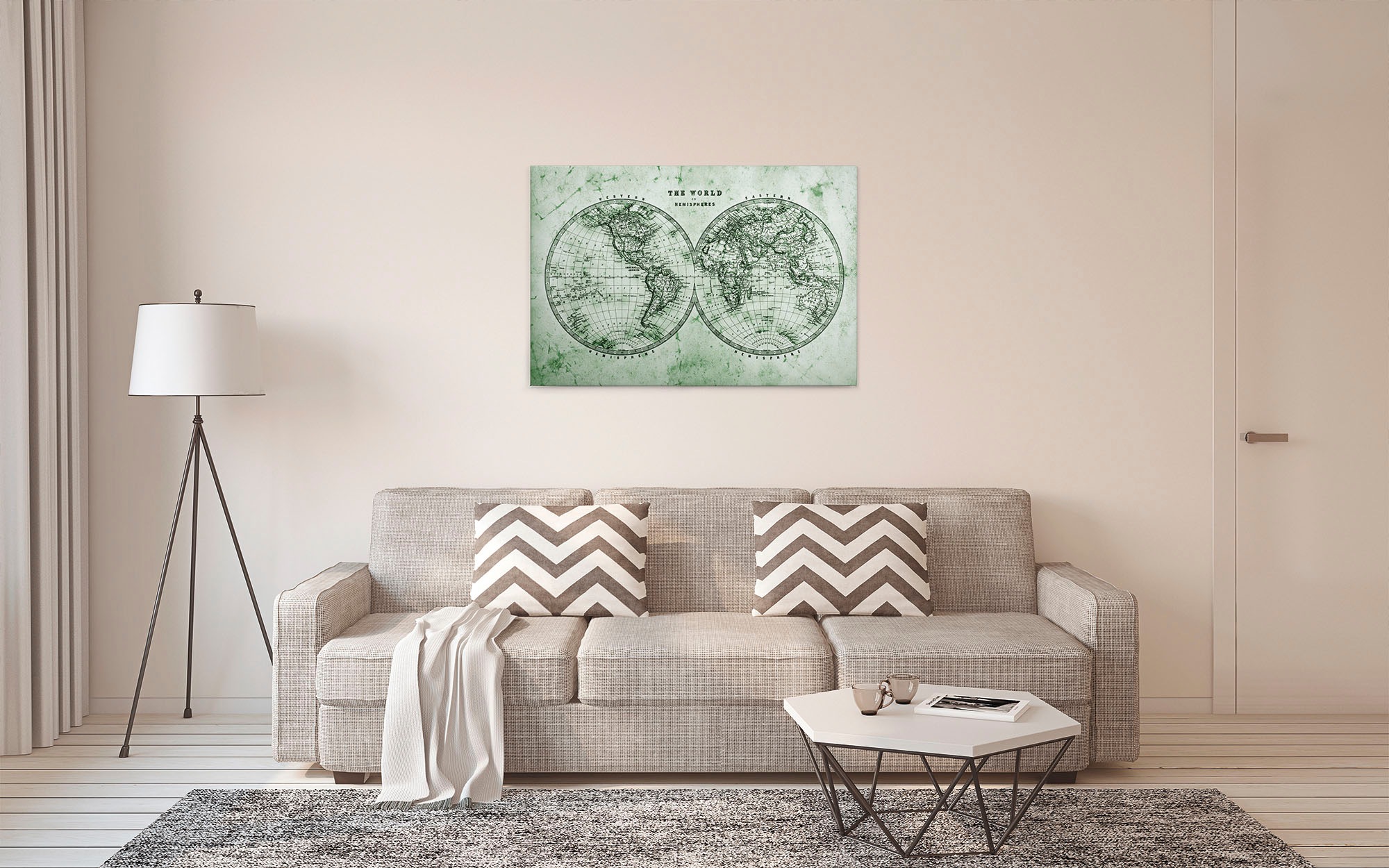 A.S. Création Leinwandbild »Hemispheres«, Kunst-Weltkarte-Kinder, (1 St.), Atlas Weltkarte Antik Vintage Keilrahmen Leinwand-Bild Wohnzimmer Wand
