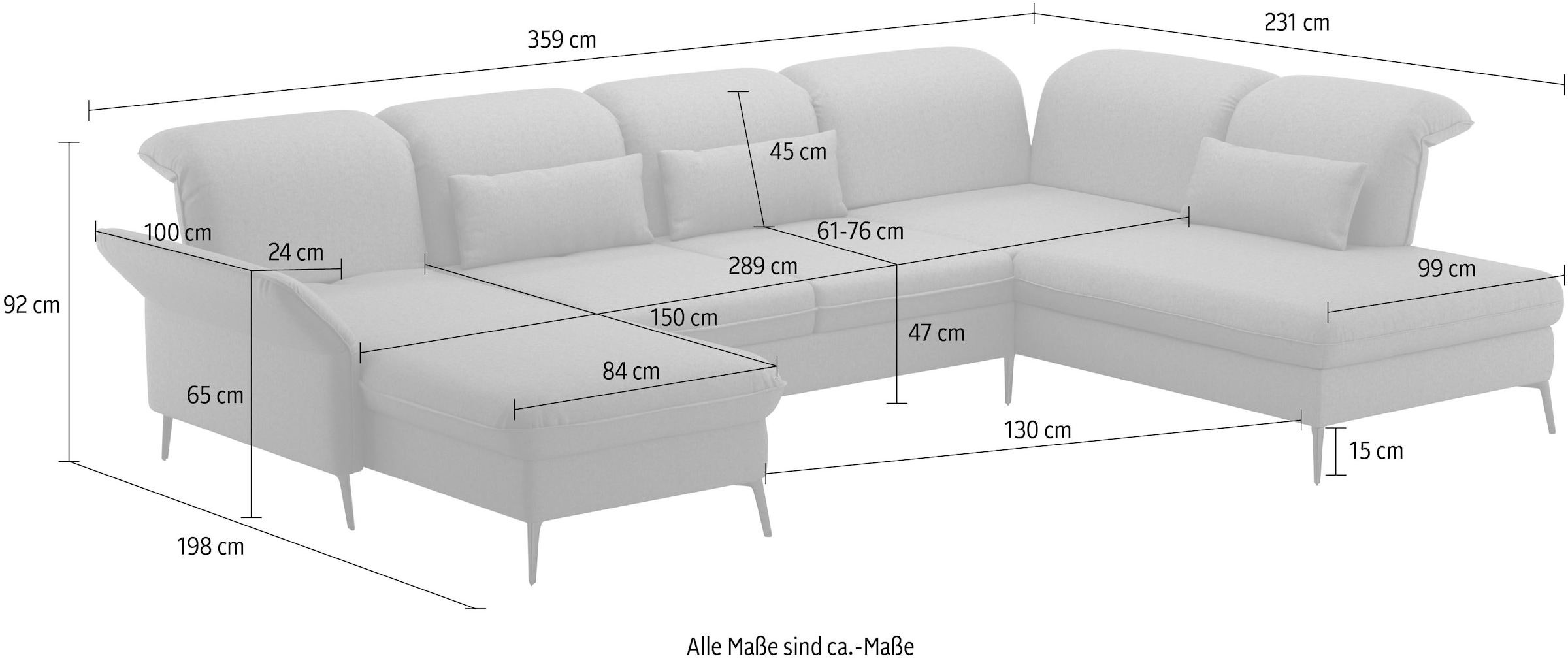 sit&more Wohnlandschaft »Emely«, mit Sitztiefenverstellung optional mit Bettfunktion und Bettkasten