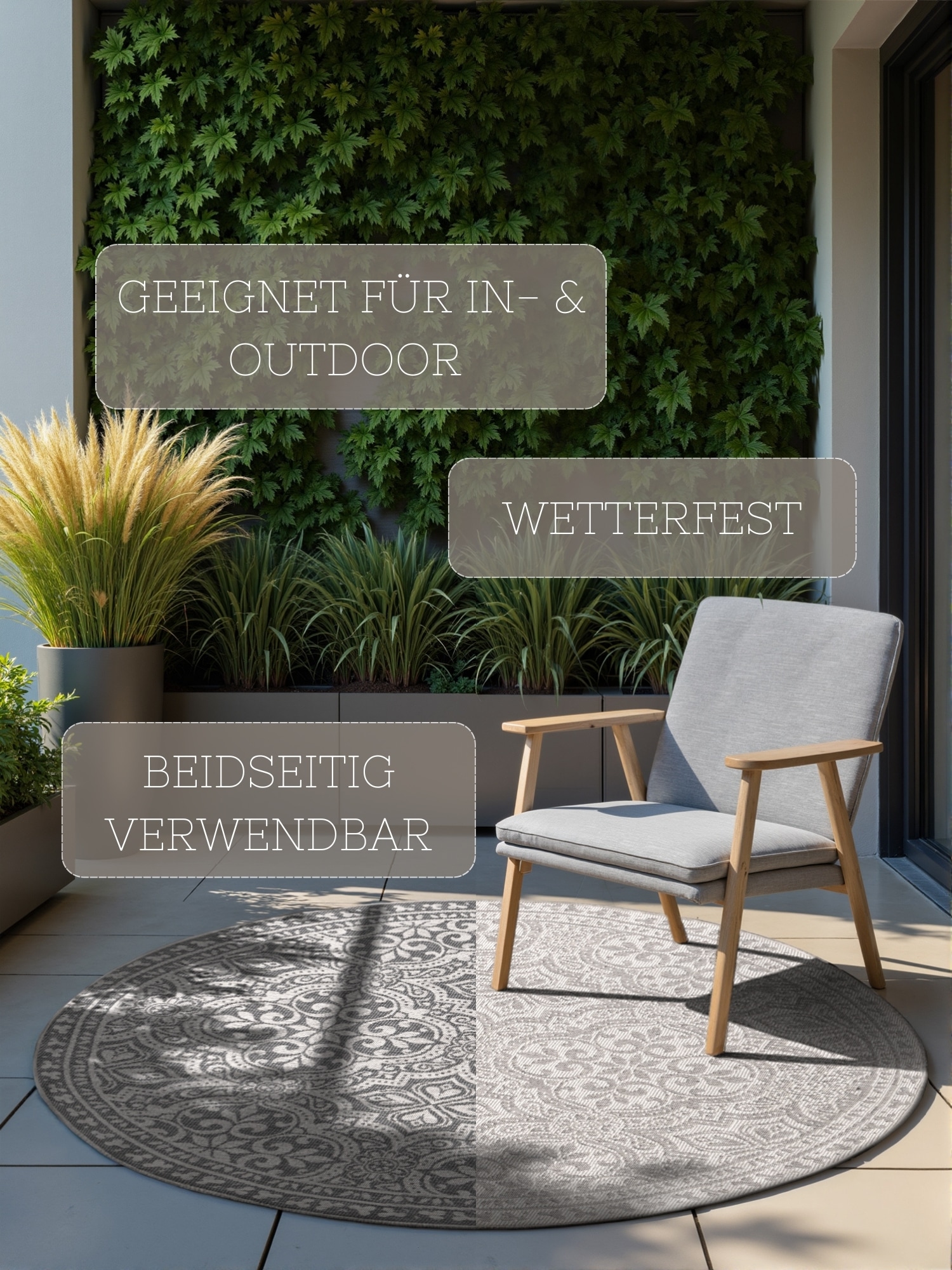 NORTHRUGS Outdoorteppich »Rosel Wendetppich«, rund, 5 mm Höhe, In und Outdoor, Flachgewebe, wetterfest, pflegeleicht, robust
