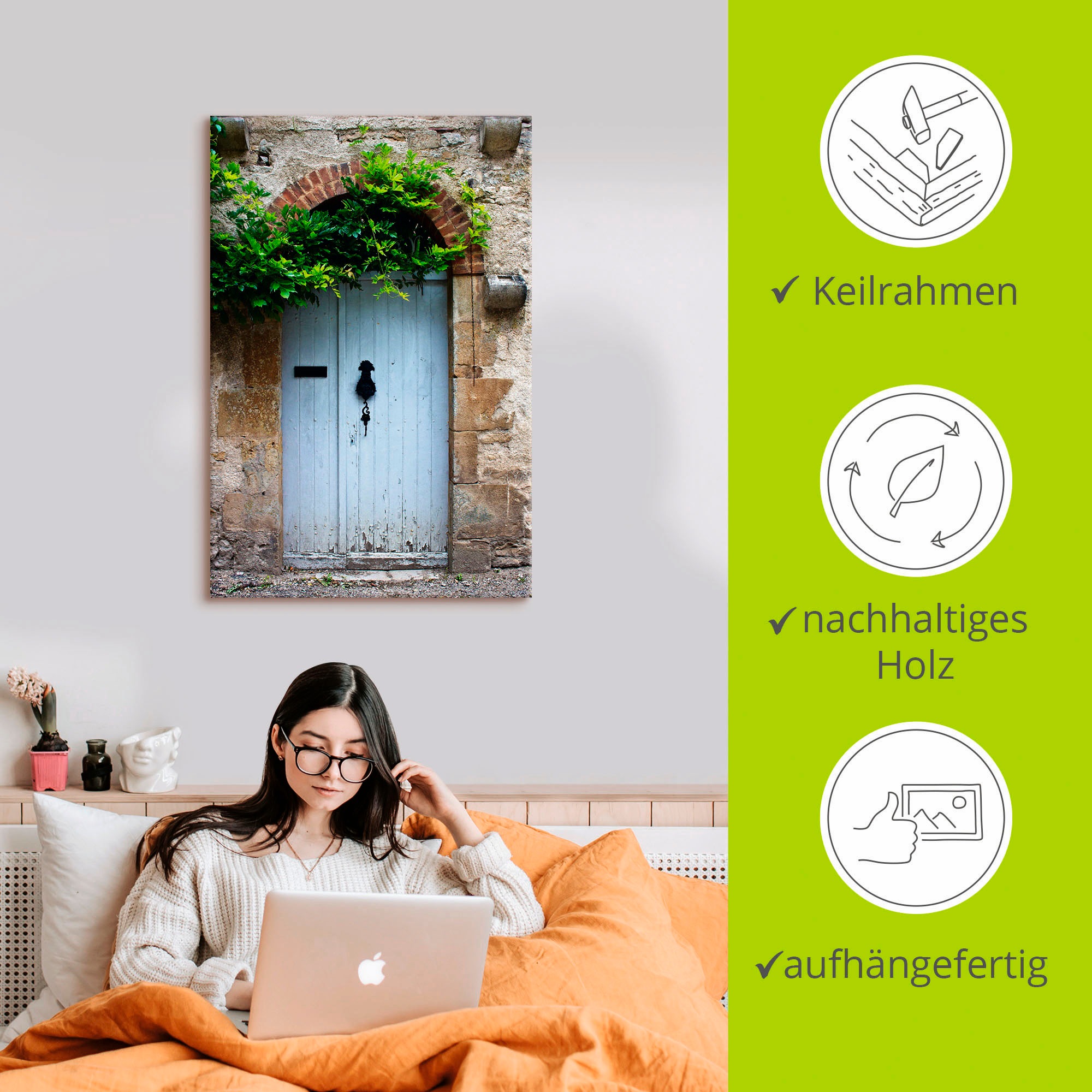 Artland Wandbild »Alte Tür in Südfrankreich«, Fenster & Türen, (1 St.), als Alubild, Outdoorbild, Leinwandbild, Poster in verschied. Größen