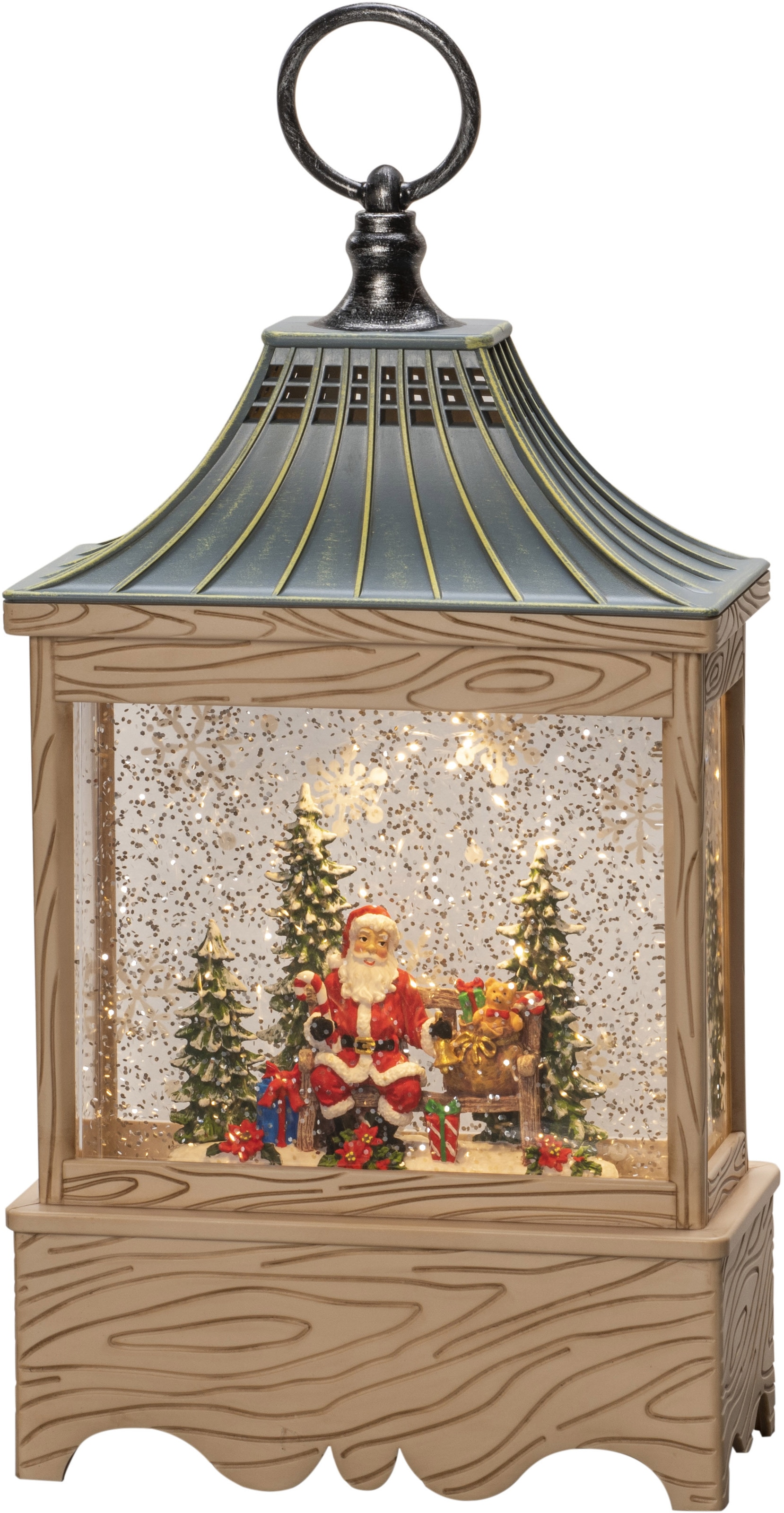 KONSTSMIDE LED Laterne "Wasserlaterne Santa und Baum, Weihnachtsdeko", naturfarben, wassergefüllt, 5h Timer, 1 warm weiß