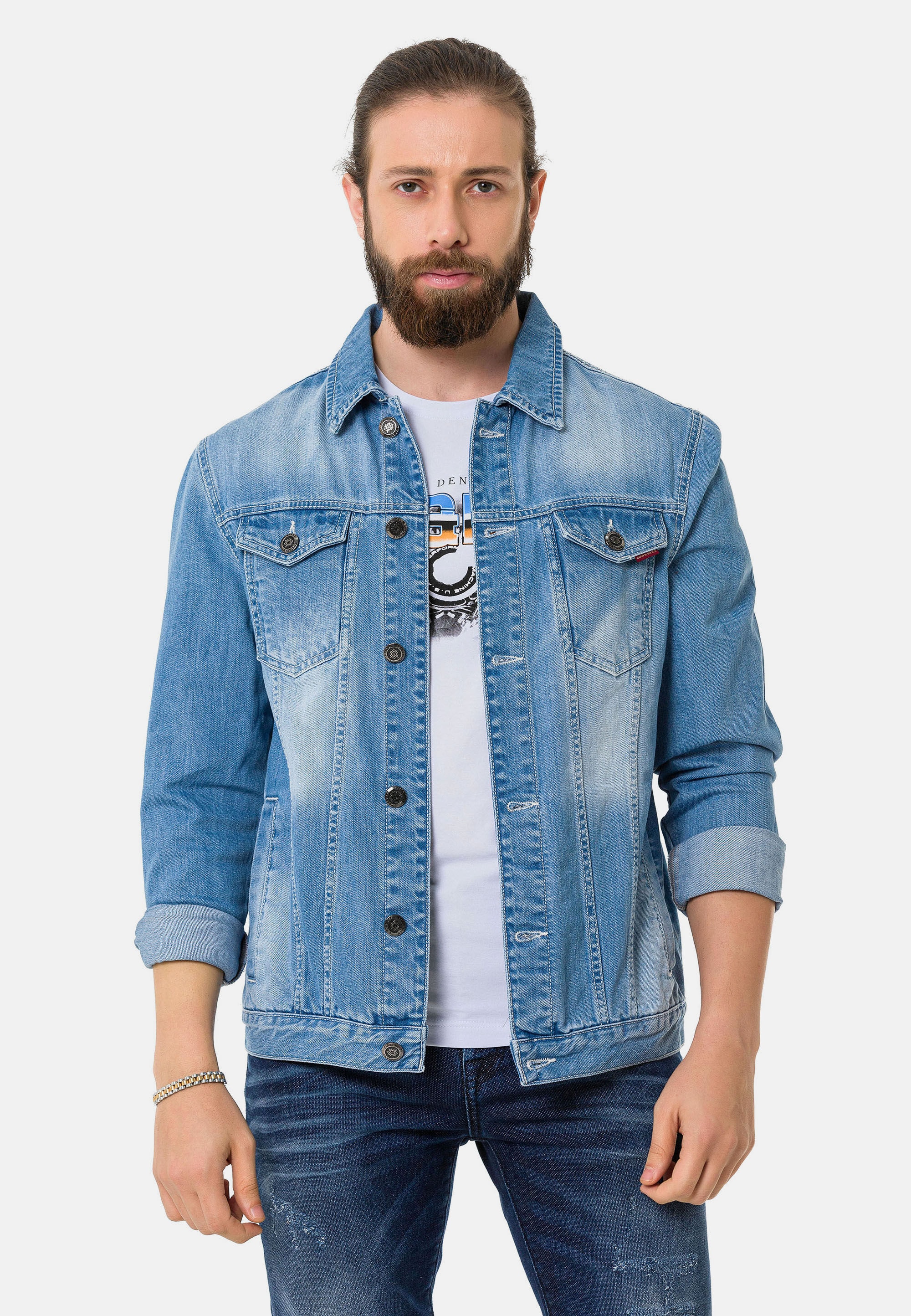 Cipo & Baxx Jeansjacke "CJ289" ohne Kapuze mit Knopfleiste