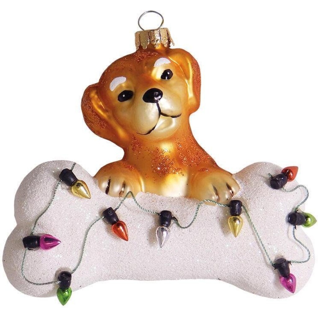 Krebs Glas Lauscha Christbaumschmuck »Hund mit Knochen & Lichterkette, Weihnachtsdeko, Christbaumschmuck«, (1 tlg.)