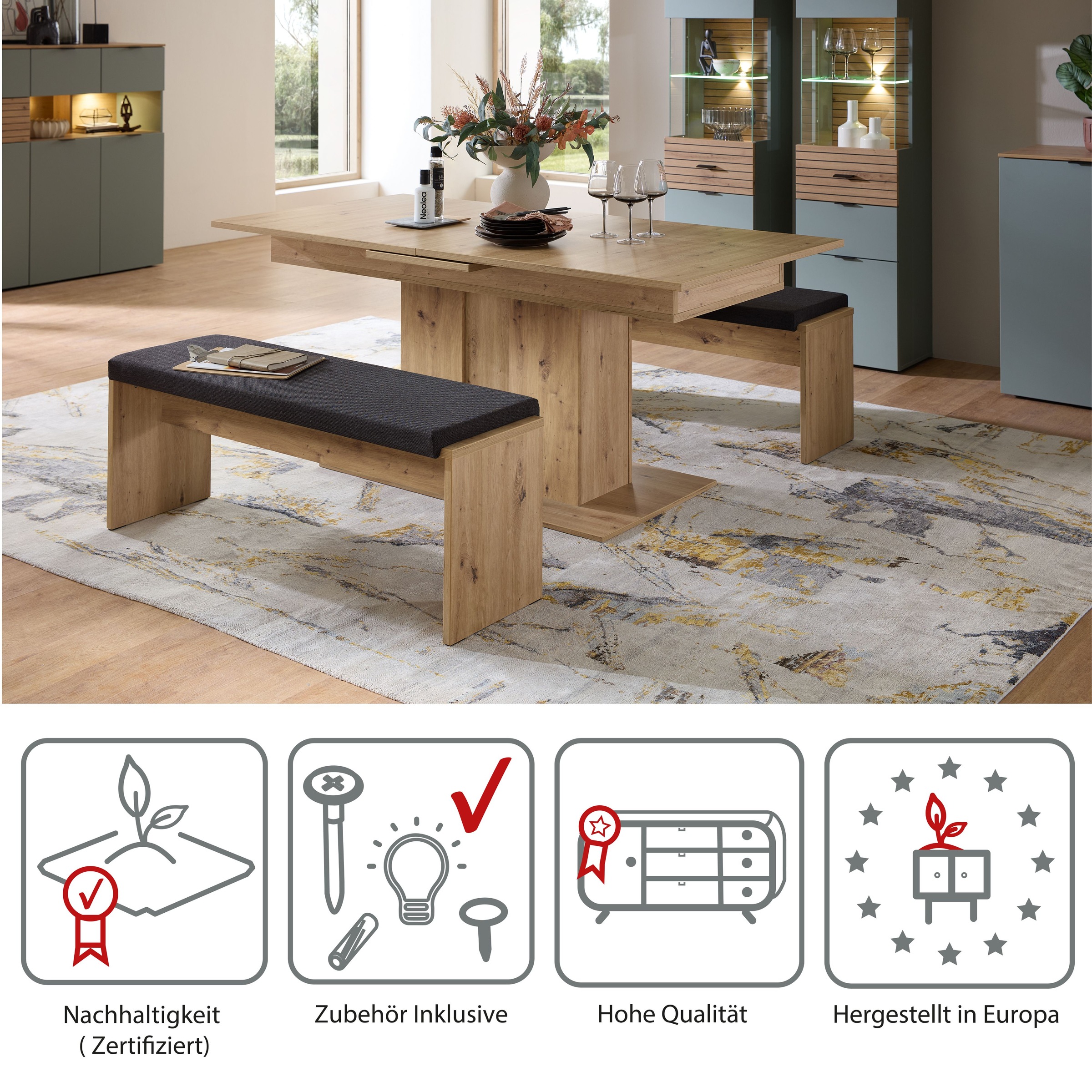 Innostyle INA Dining Table Artisan Oak 180-220cm 3
