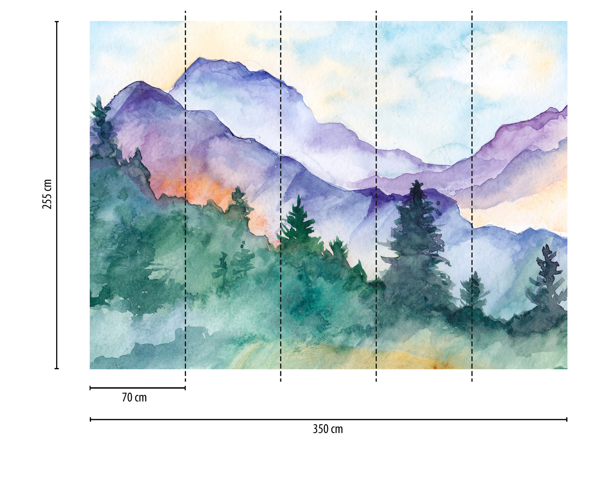 Thumbnail - A.S. Création Vliestapete "Fototapete Aquarell Berglandschaft Violett Grün" matt strukturiert