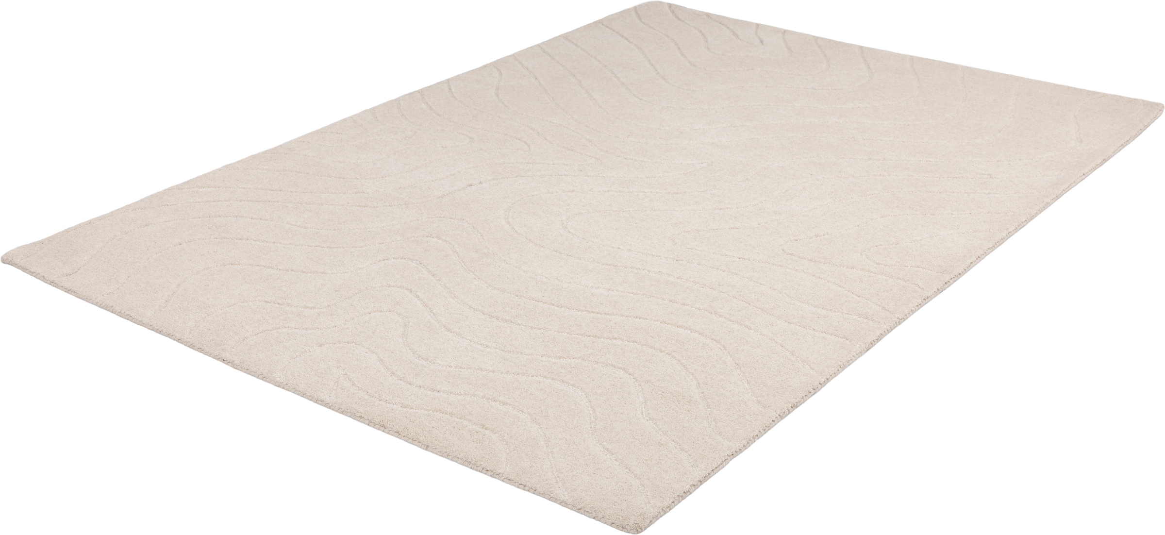 LeGer Home by Lena Gercke Wollteppich »Zarrah, mit Wellendesign, Linienmuster« rechteckig 14 mm Höhe reine Wolle, modern, Scandi, Wohnzimmer, Schlafzimmer, Esszimmer