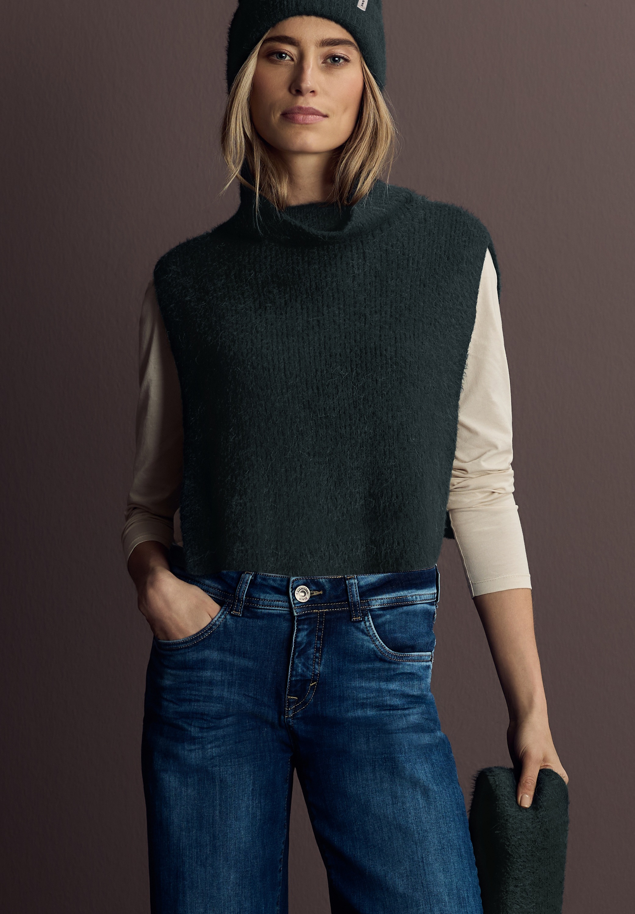 STREET ONE Strickcape, mit Federgarn günstig online kaufen