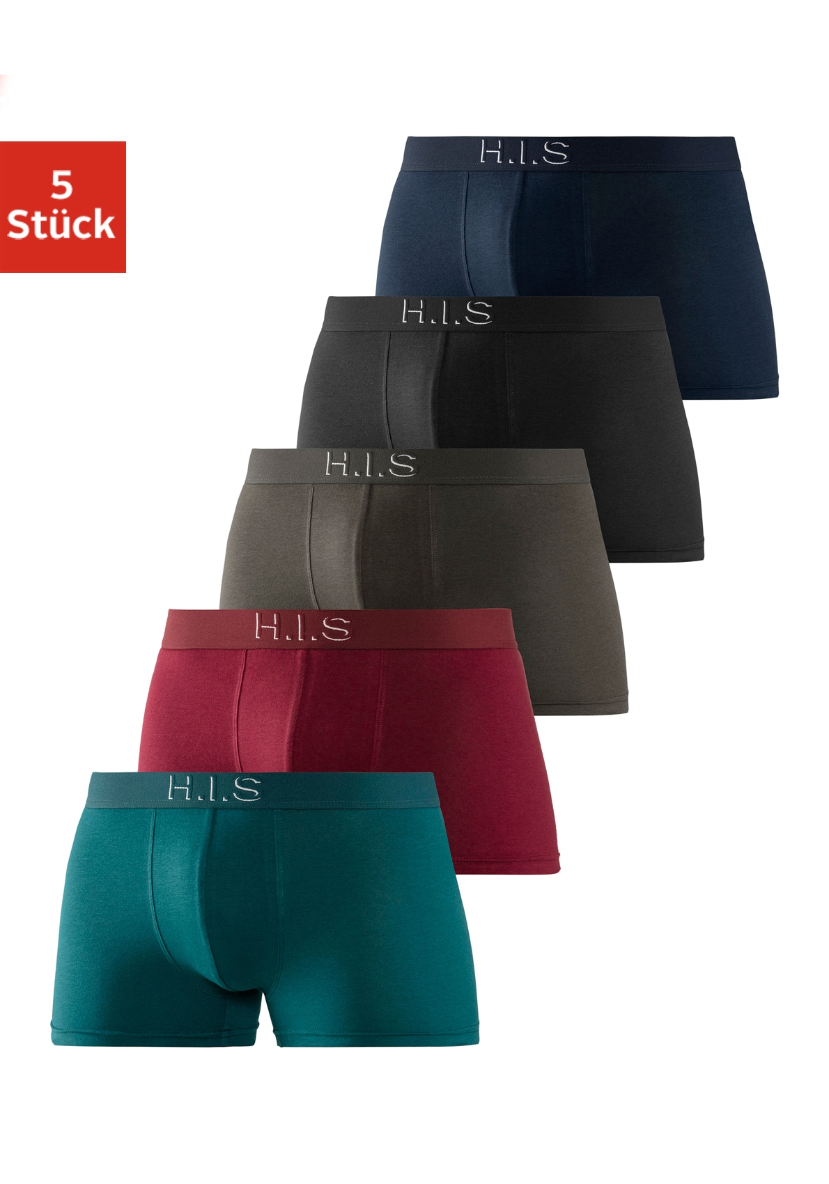 H.I.S Boxer "Boxershorts für Herren" Packung, 5 Stk. Logo Webbund mit 3D Ef günstig online kaufen