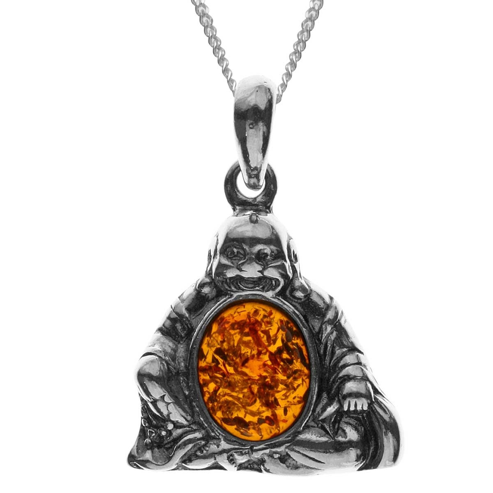 Kette mit Anhänger OSTSEE-SCHMUCK "Ostsee-Schmuck Kette mit Anhänger Buddha" Gr. 42, silber, Halsketten, Damen, 42cm, Silber 925 (Sterlingsilber), L: 40 4