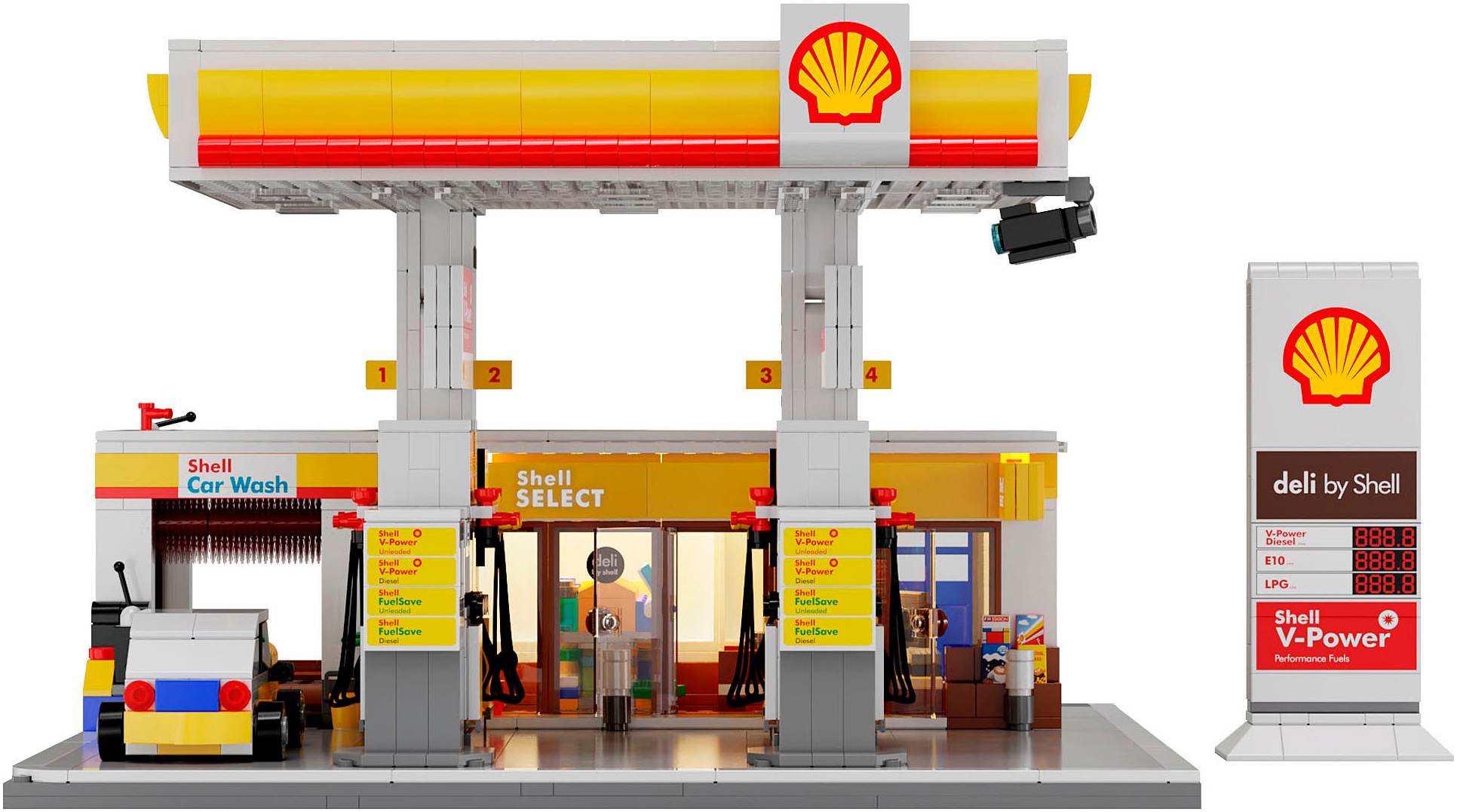 Jamara Konstruktions-Spielset »CaDA, Shell Tankstelle mit Shop und Waschanlage Bricks«, (1309 St.), mit LED Licht