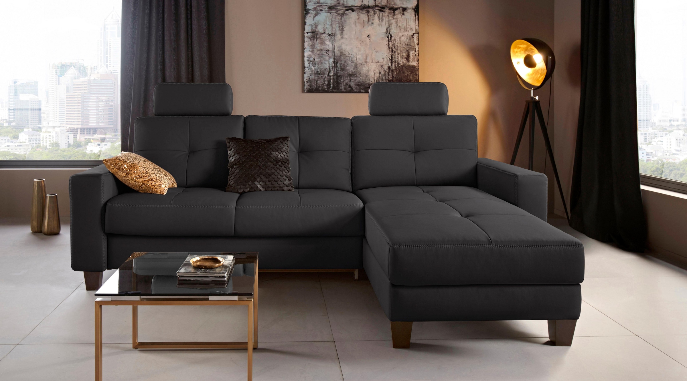 Places of Style Ecksofa "Varese L-Form", Recamiere wahlweise mit elektrisch günstig online kaufen