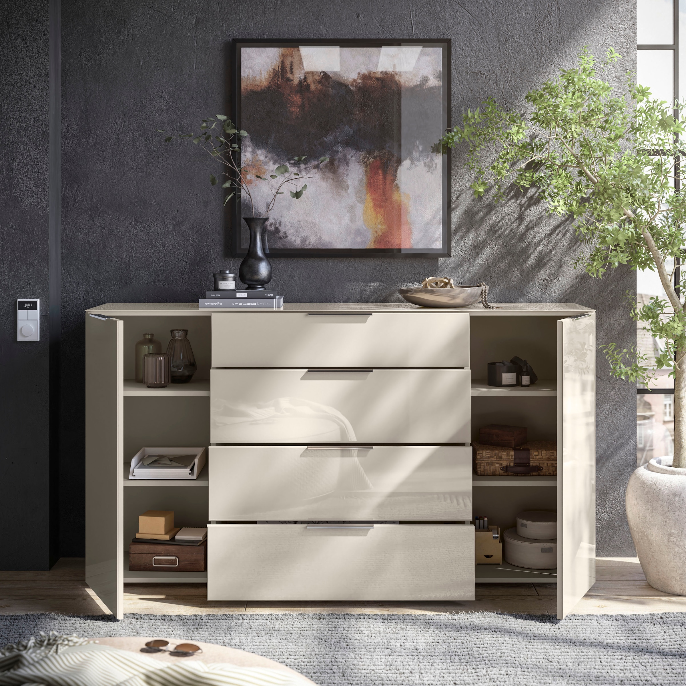 HBZ Kommode »Santorin, BxHxT 180x99x40 cm«, (1 St.), Breite 180cm, Softclose für Türen und Schubkästen, Melaminbeschichtung