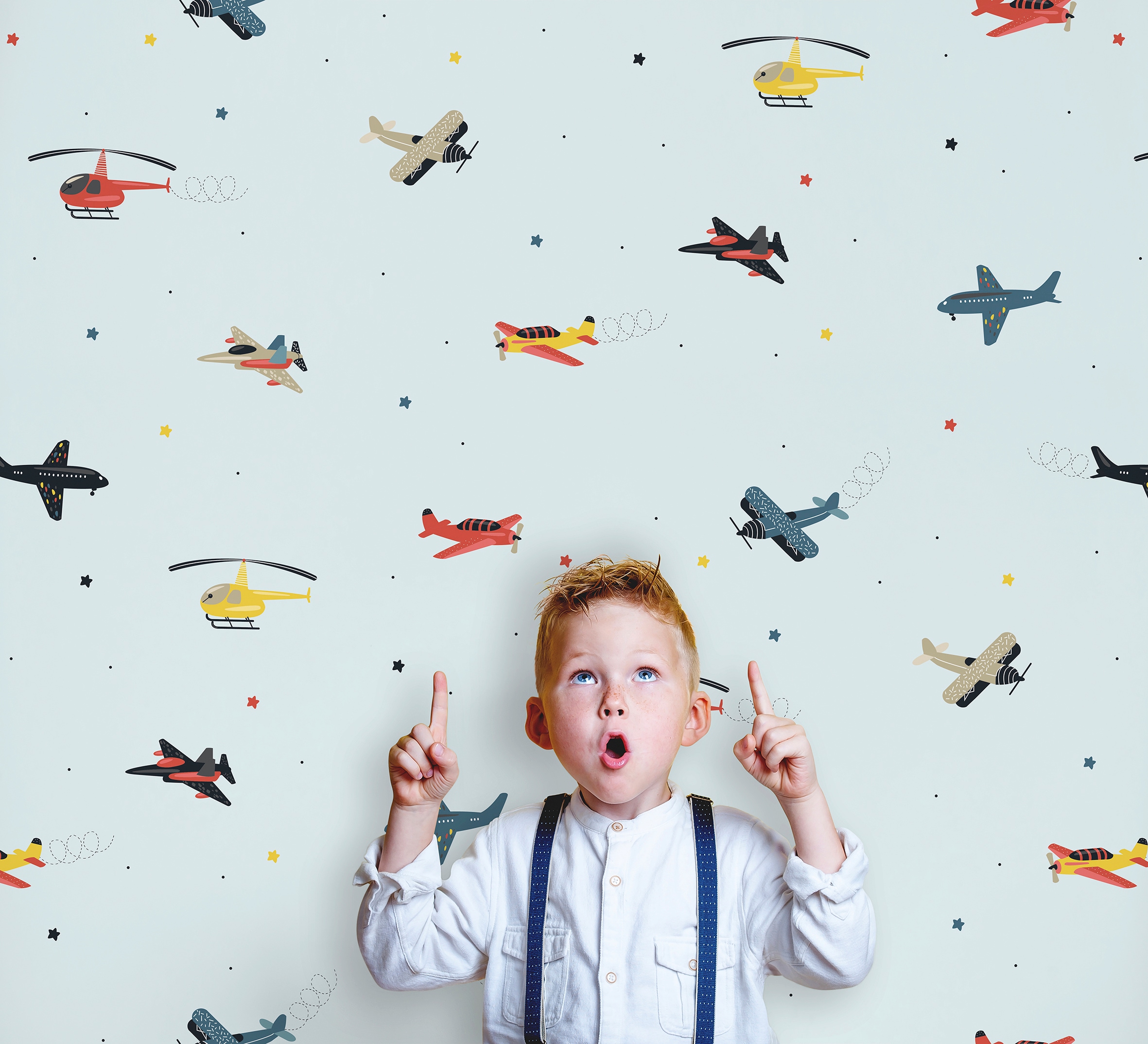Marburg Kindertapete, matt, Flugzeug, Hubschrauber, Tapete für Wohnzimmer Schlafzimmer