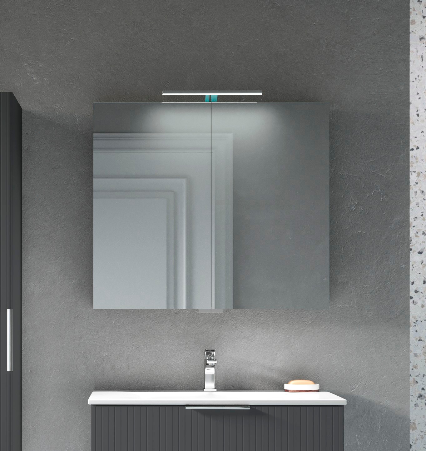 welltime Spiegelschrank »G-Line«, doppelseitig verspiegelt und mit verspiegelten Seitenwänden, Softclose